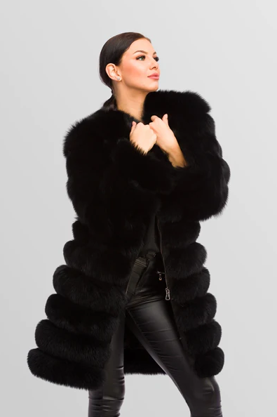 Nadia Black Fox Fur Coat