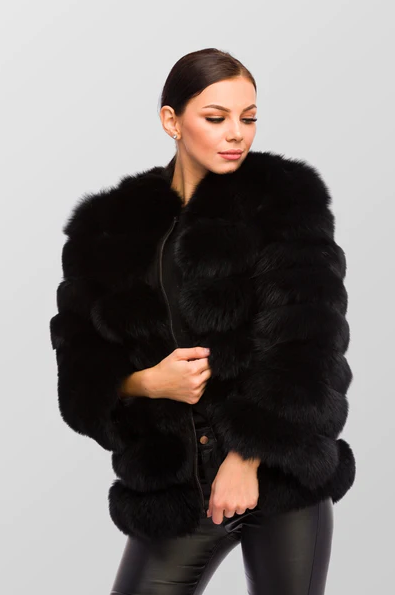 Nadia Black Fox Fur Coat