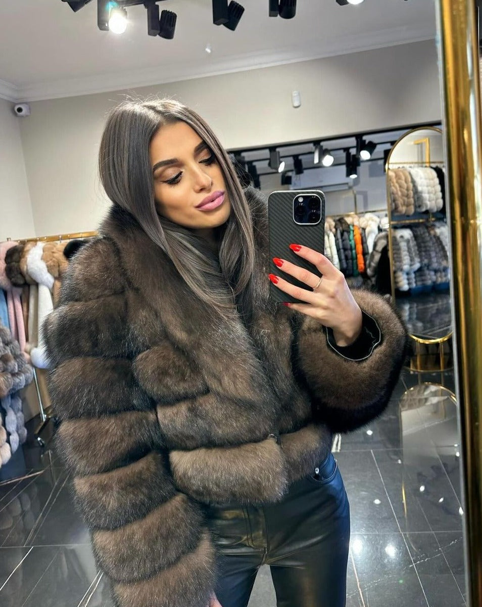 GISELLE BROWN Fox Fur Coat on model