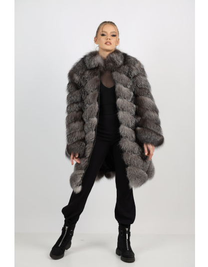 Helena silver fox fur coat front