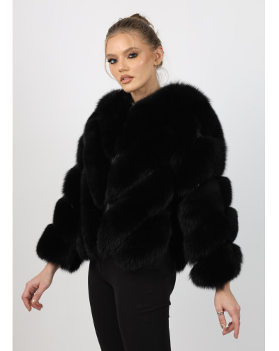Valentina black fox fur coat side