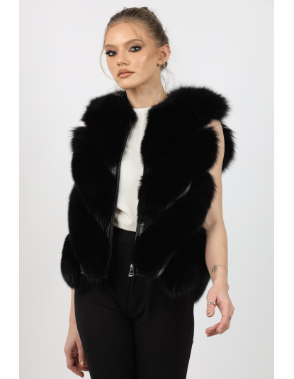 Valentina black fox fur coat vest