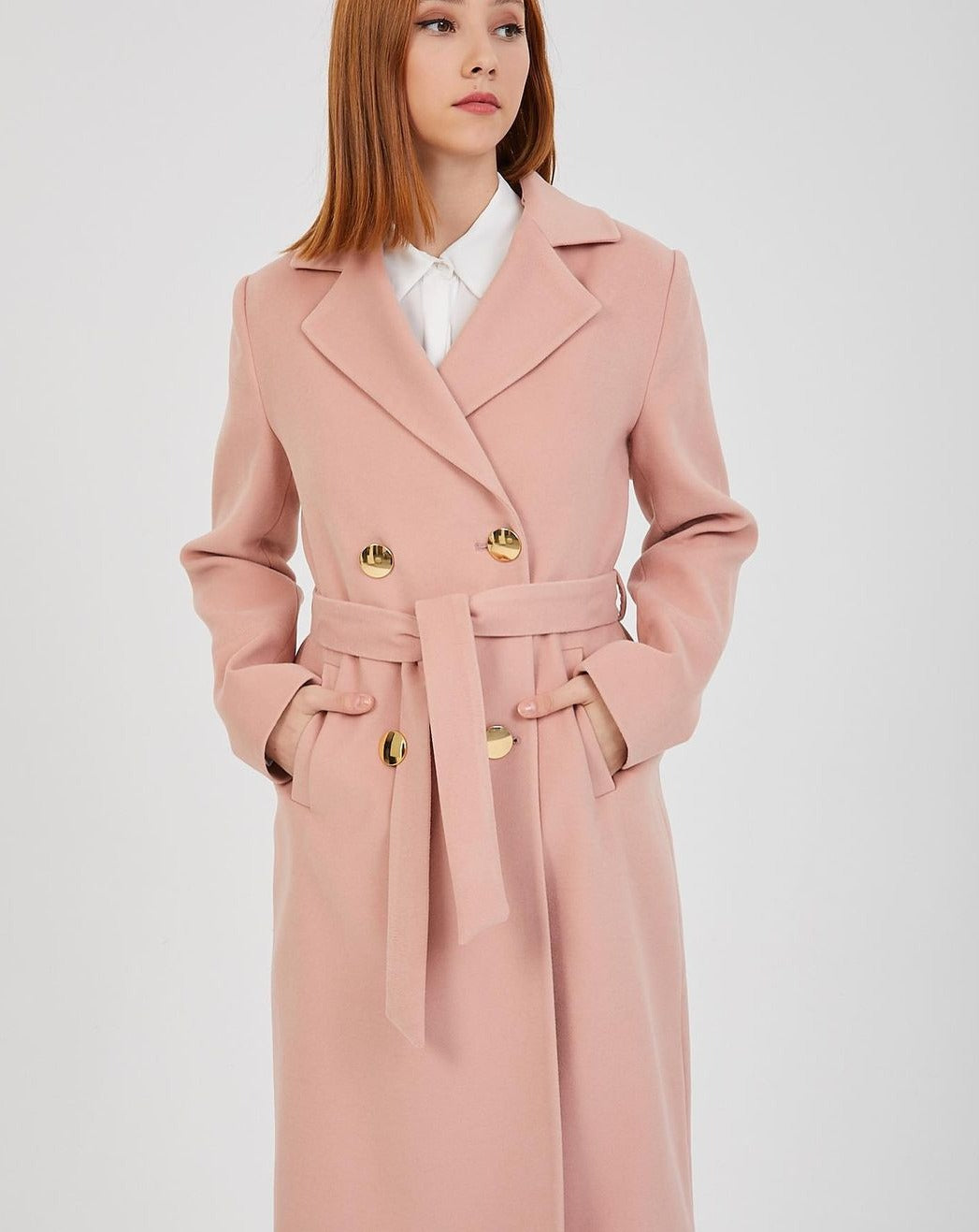 Front of GLORIA PINK Cashmere Coat