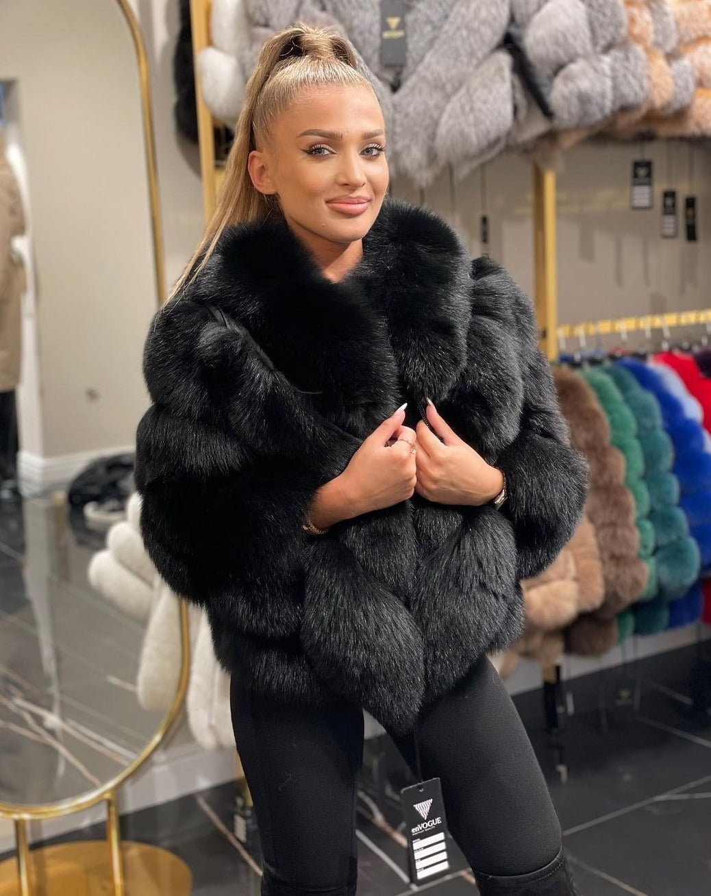 High-Quality Fox Fur Coat - VALENTINA BLACK