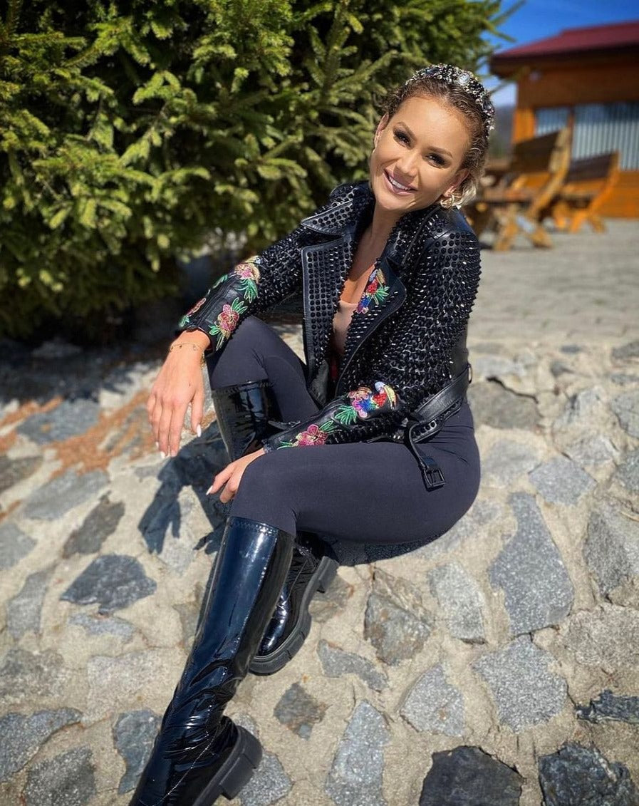 Bold and Unique ISLA BLACK Leather Jacket with Waist Belt