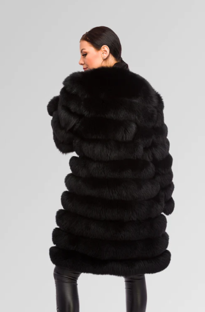 Nadia Black Fox Fur Coat Back