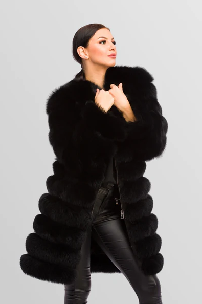 Nadia Black Fox Fur Coat 