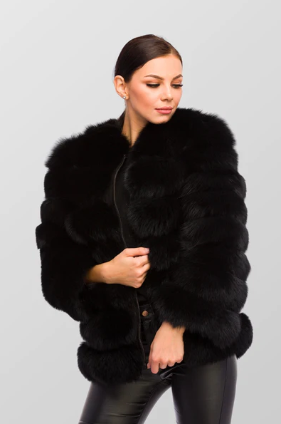 Nadia Black Fox Fur Coat 