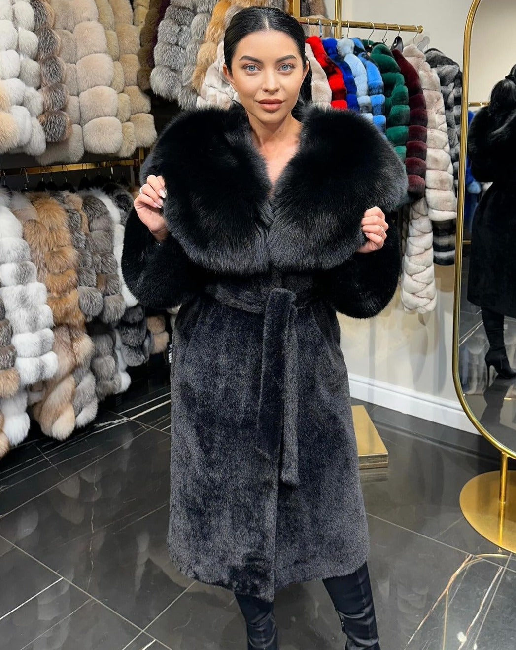 ELISA BLACK Alcantara Fur Coat