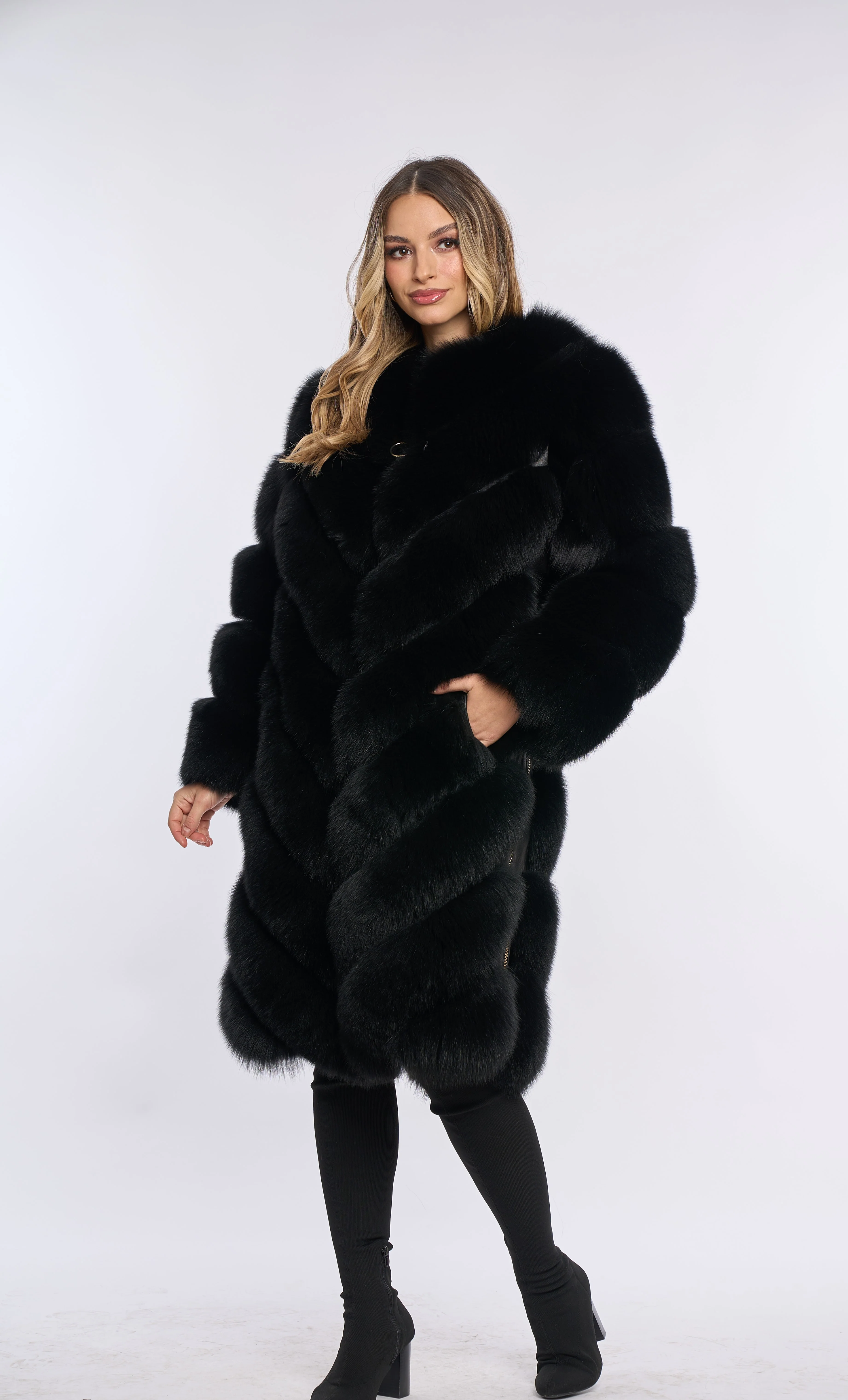 Alana Black Fox Fur Coat