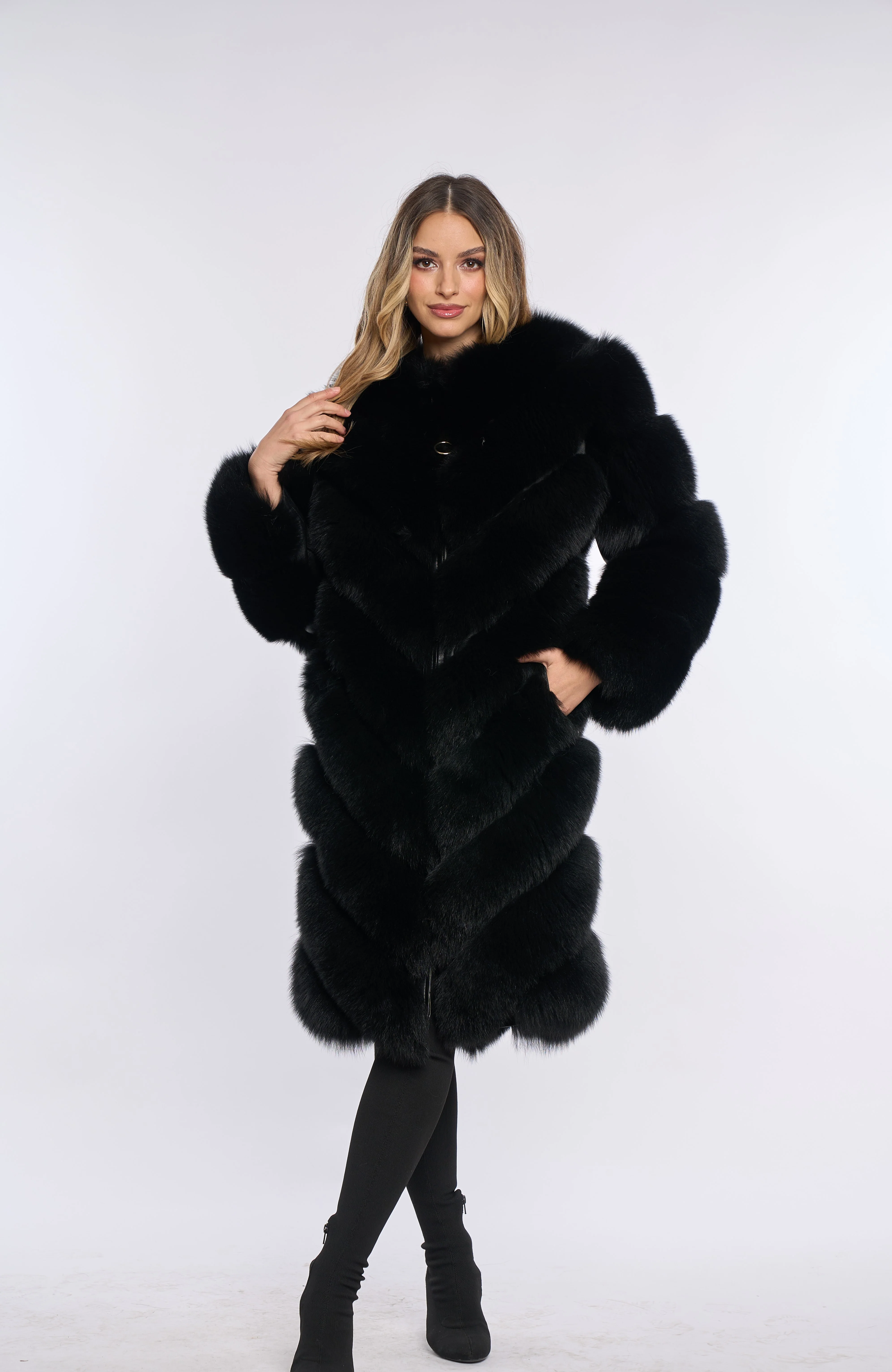 Alana Black Fox Fur Coat