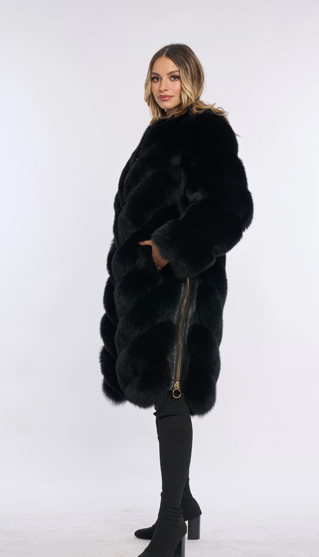 Alana Black Fox Fur Coat