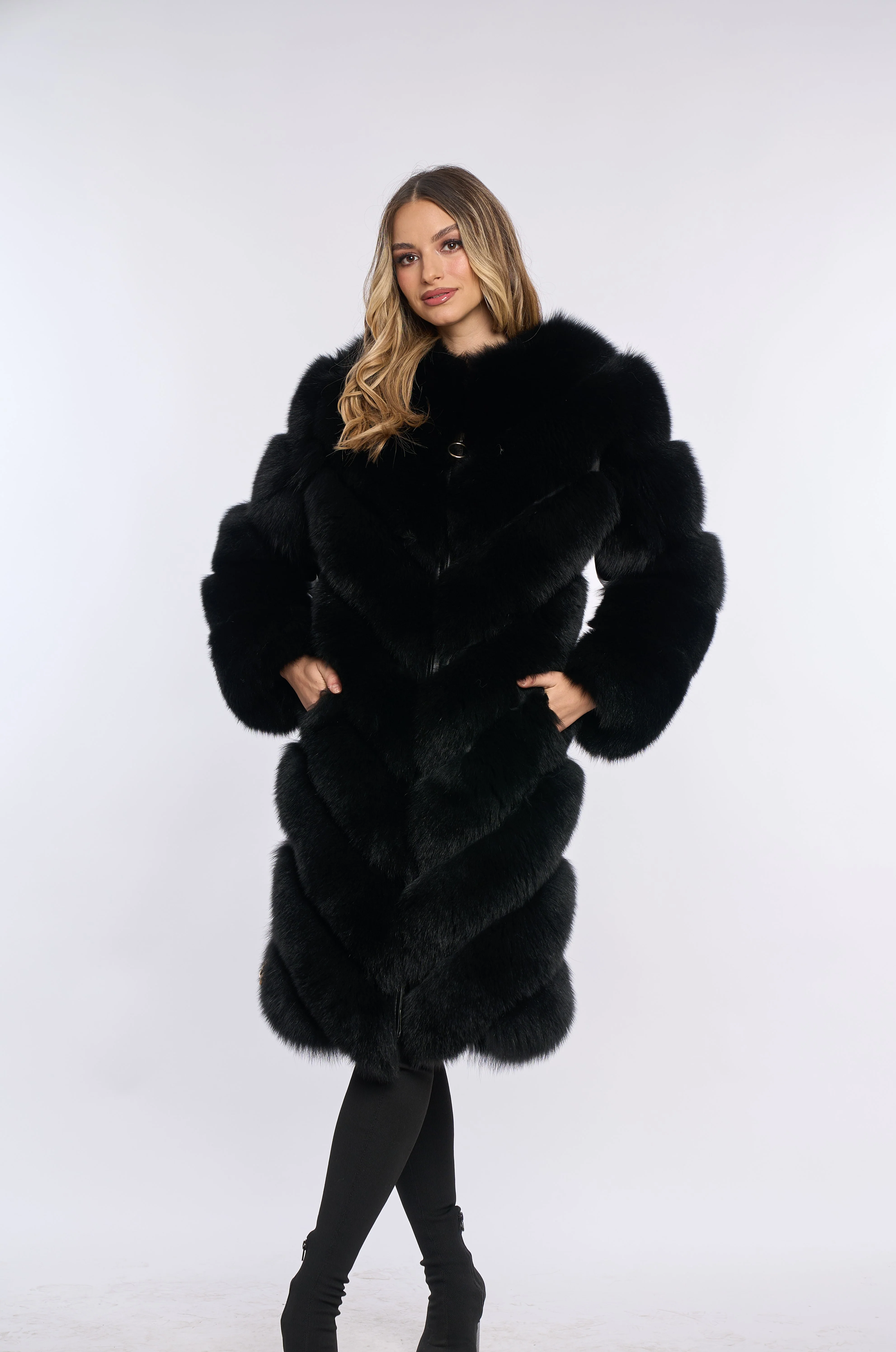 Alana Black Fox Fur Coat