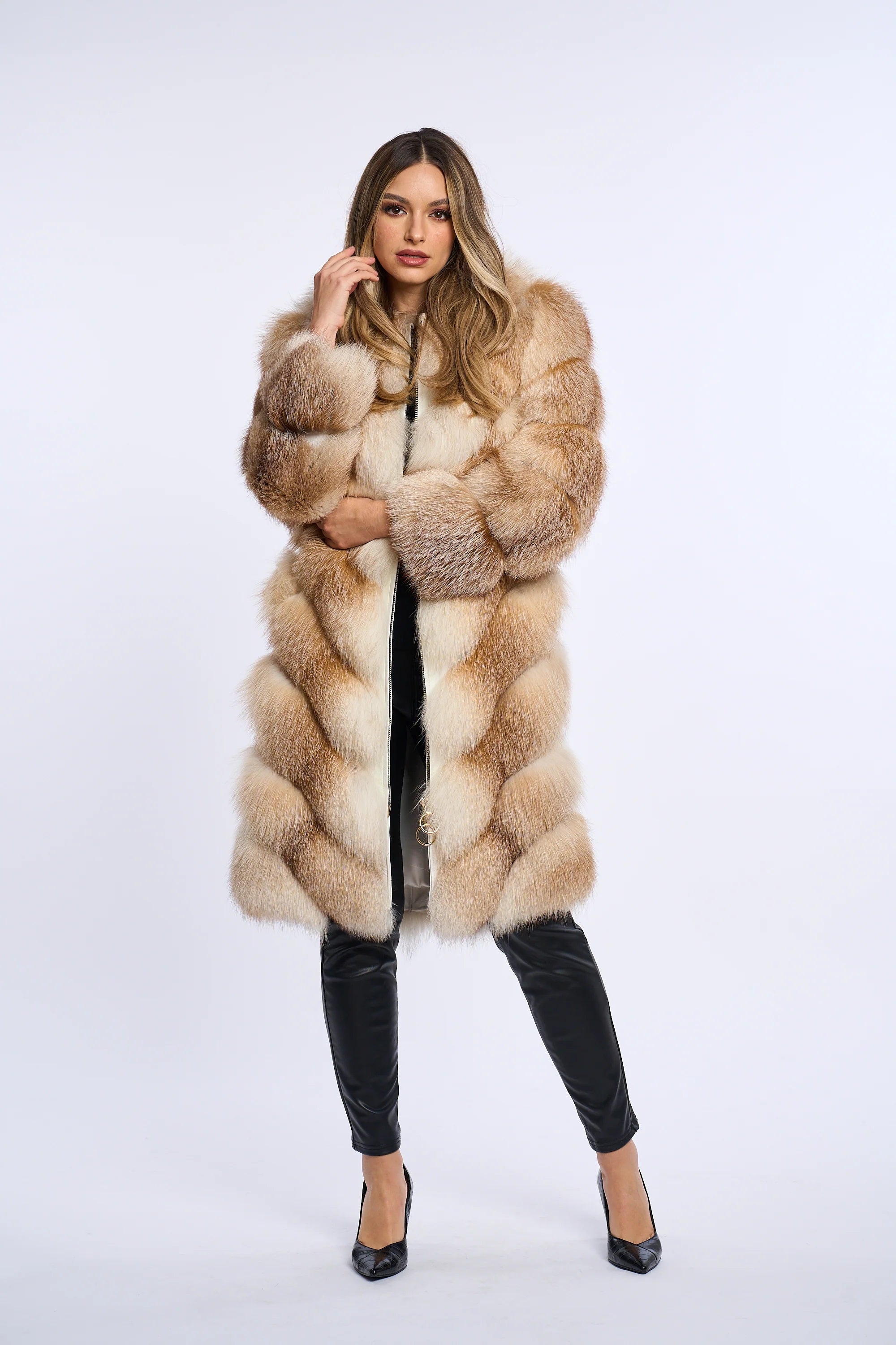 Alana Honey Beige Fox Fur Coat