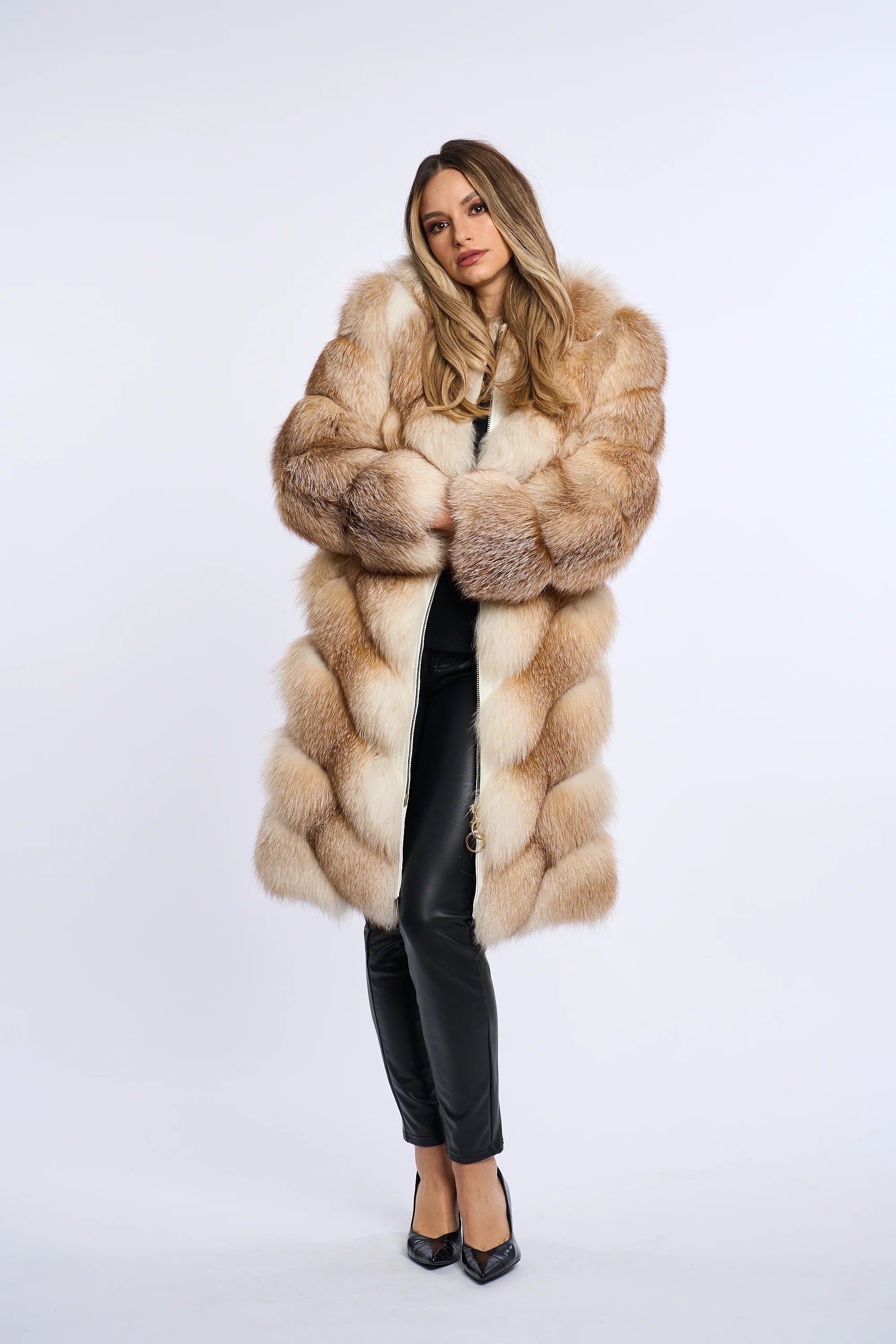 Alana Honey Beige Fox Fur Coat