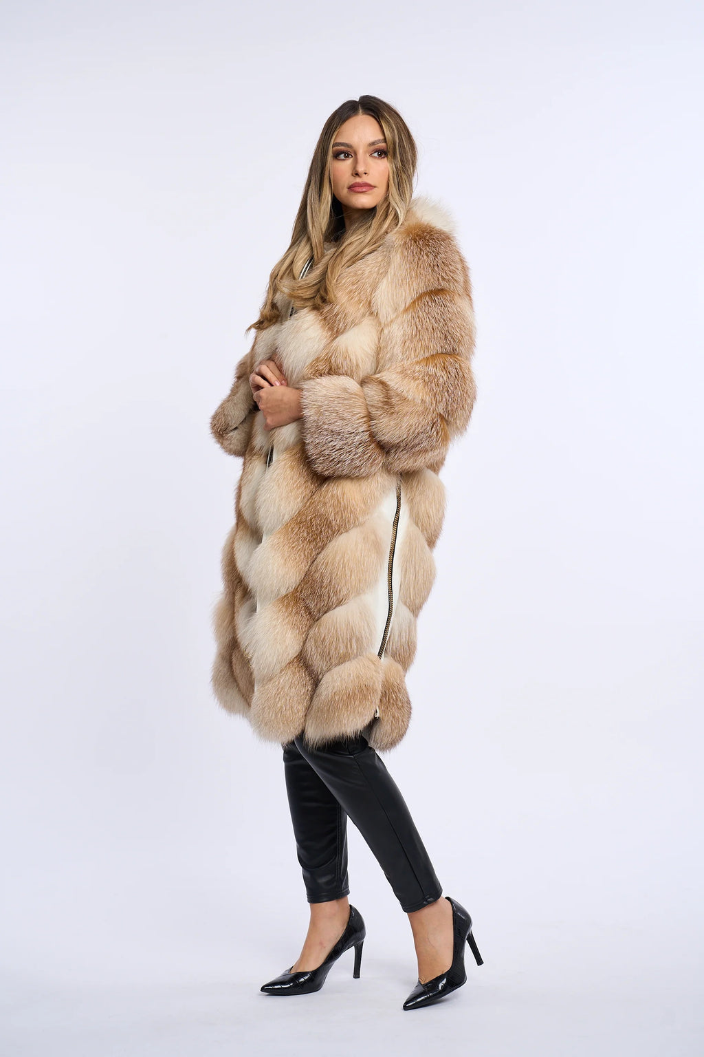 Alana Honey Beige Fox Fur Coat