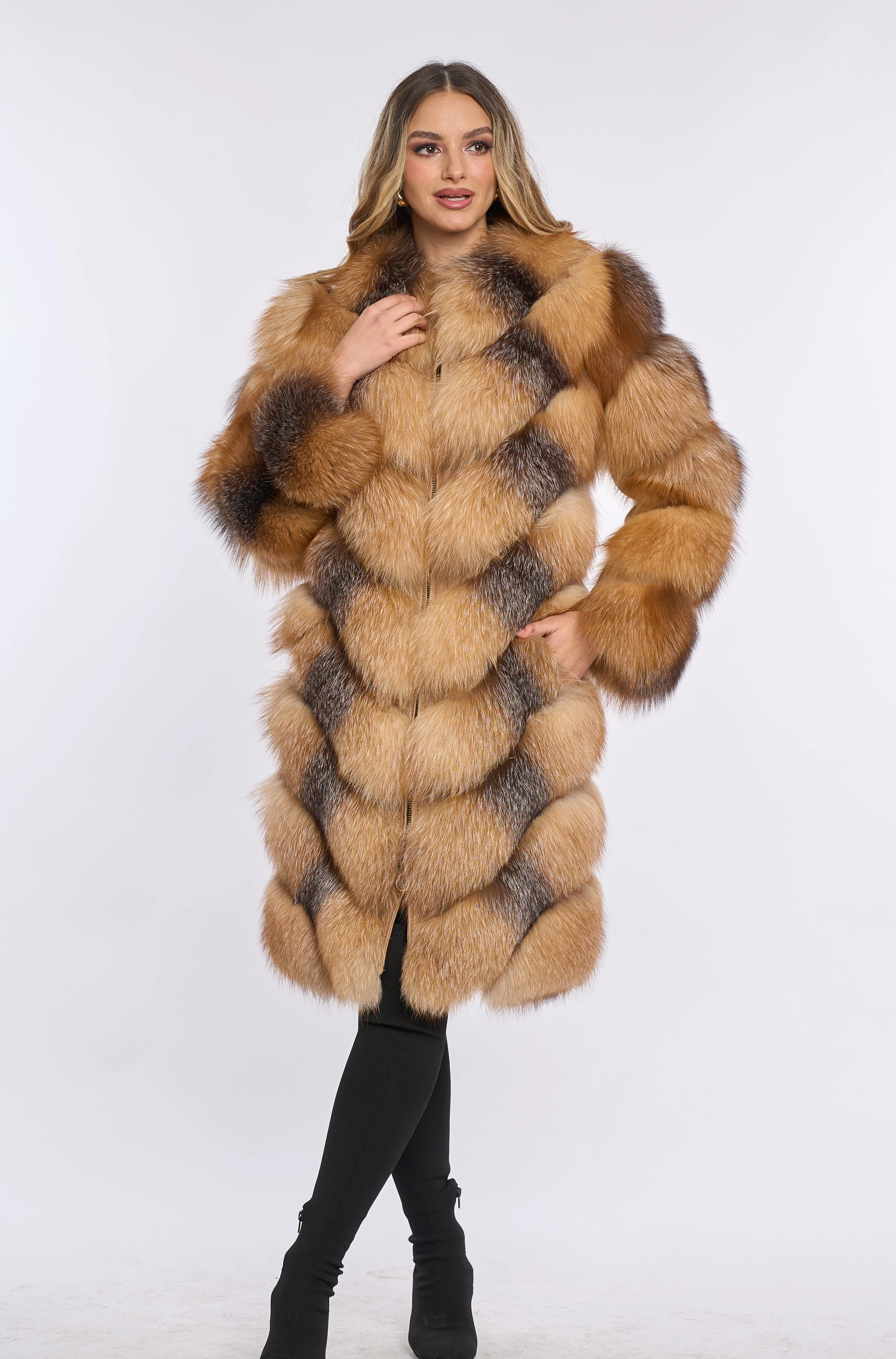 Alana Brown Fox Fur Coat