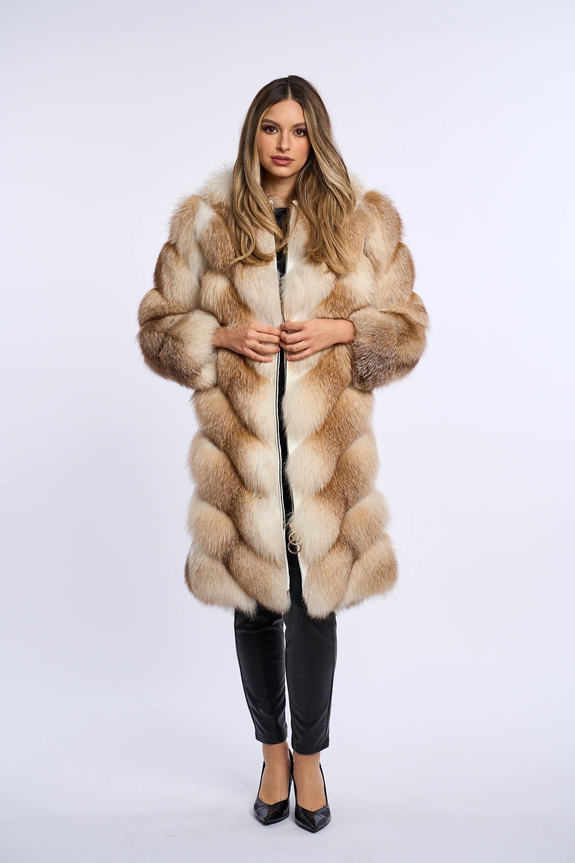 Alana Honey Beige Fox Fur Coat