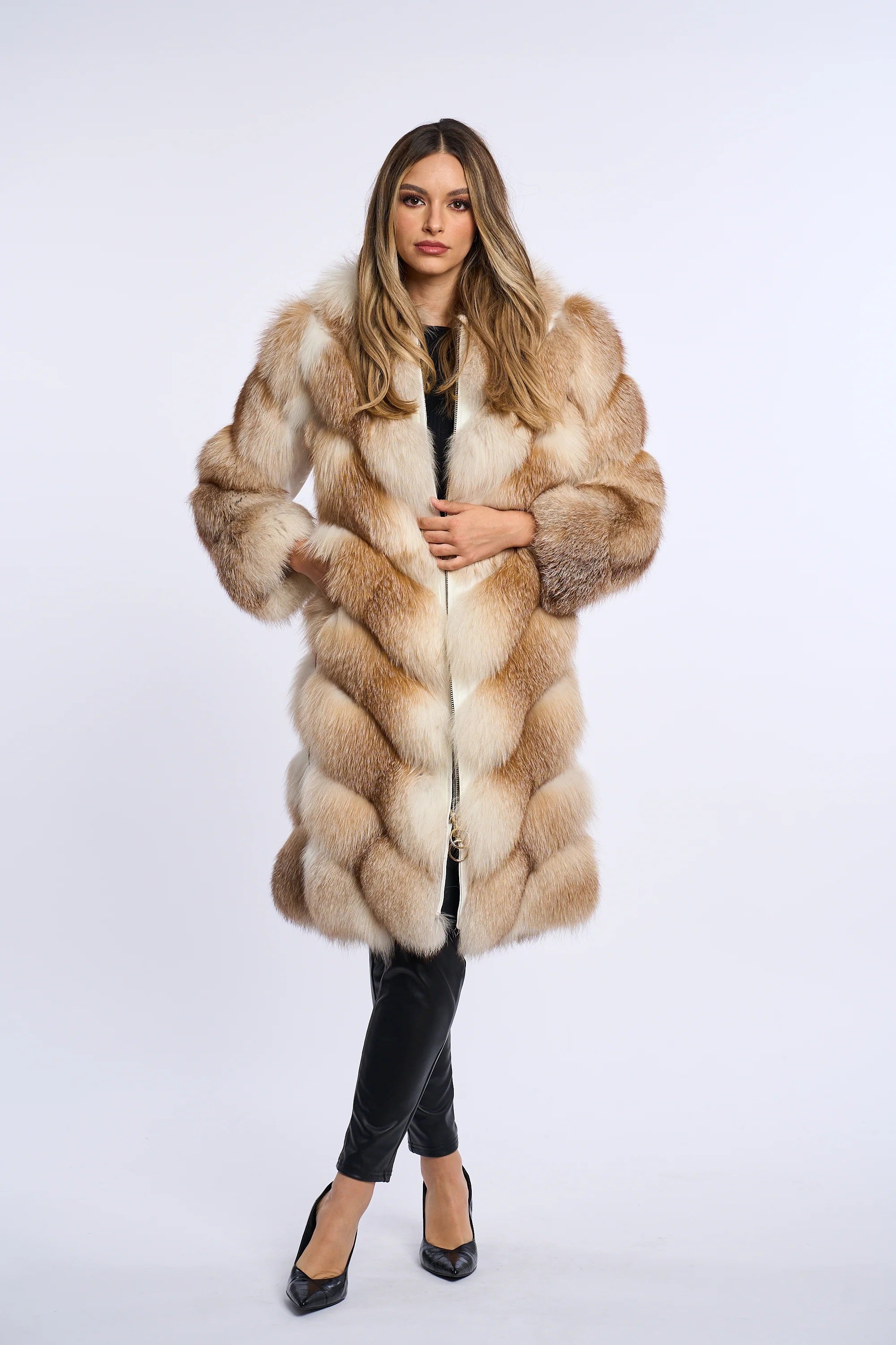 Alana Honey Beige Fox Fur Coat