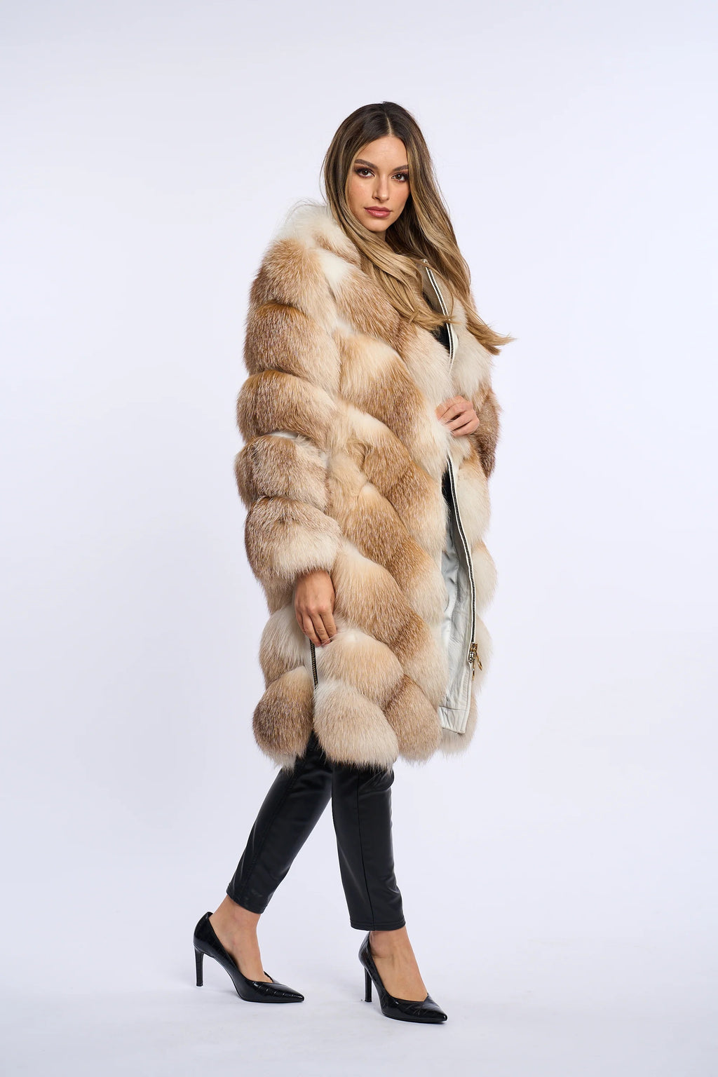 Alana Honey Beige Fox Fur Coat