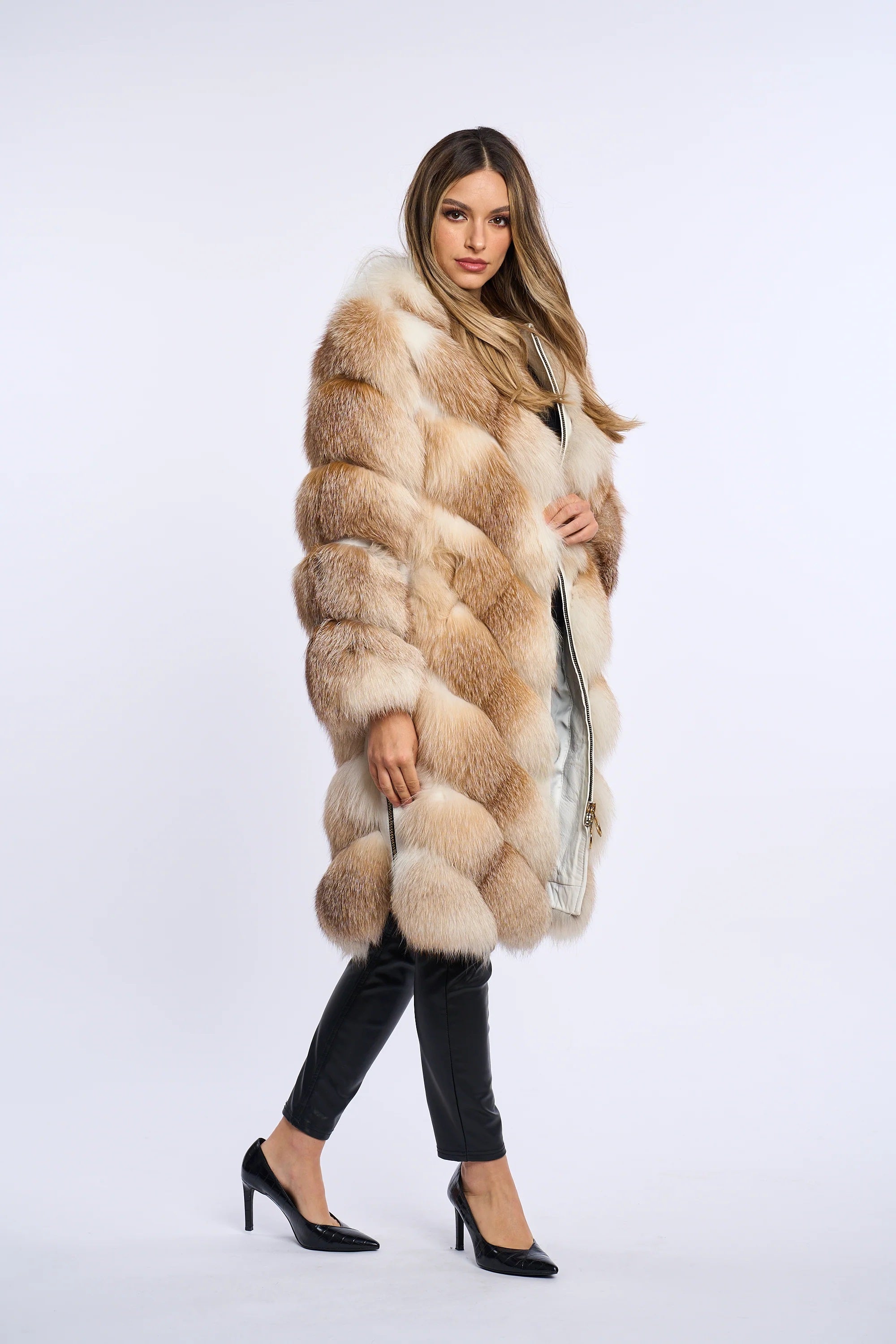 Alana Honey Beige Fox Fur Coat