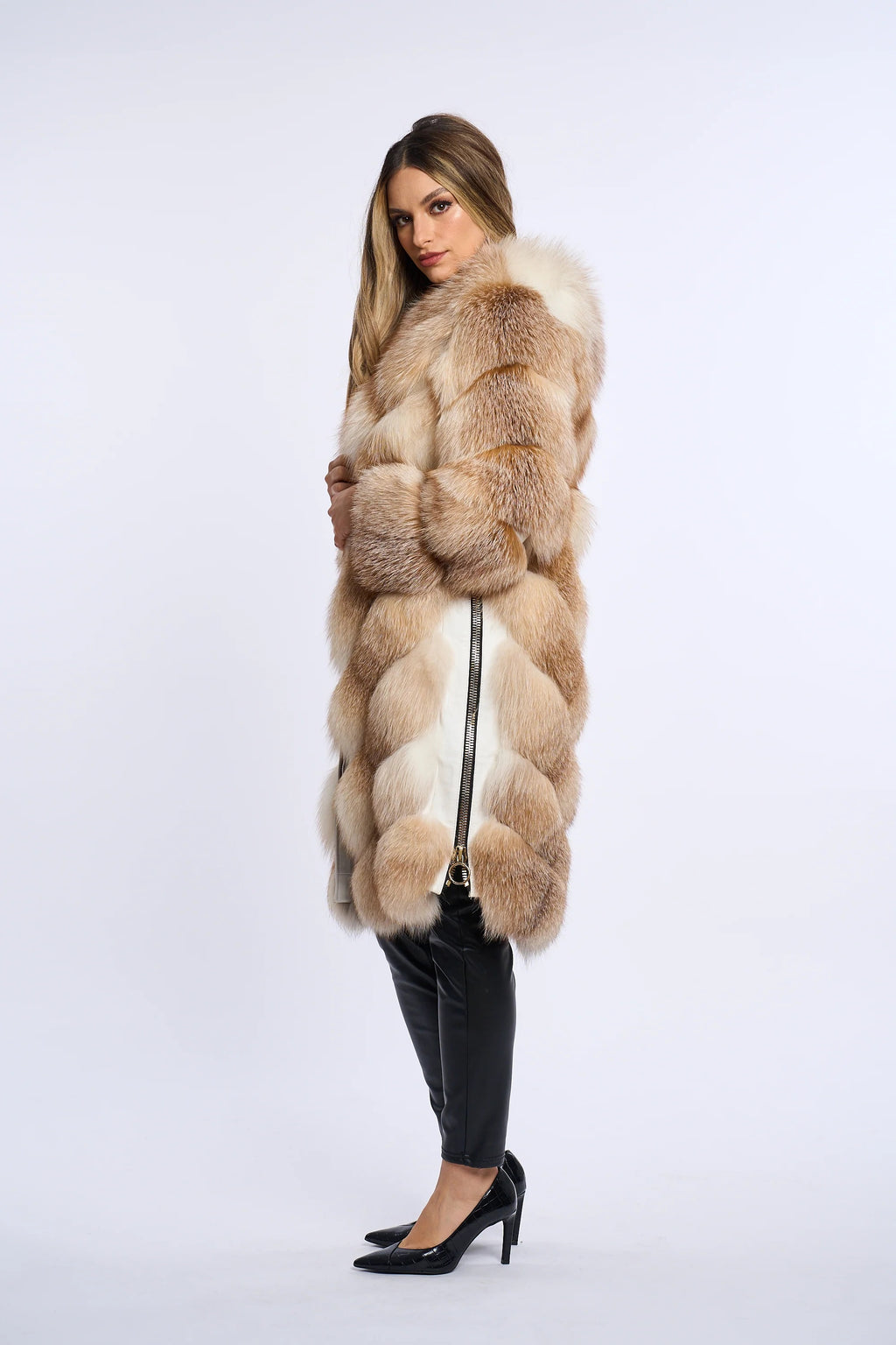 Alana Honey Beige Fox Fur Coat