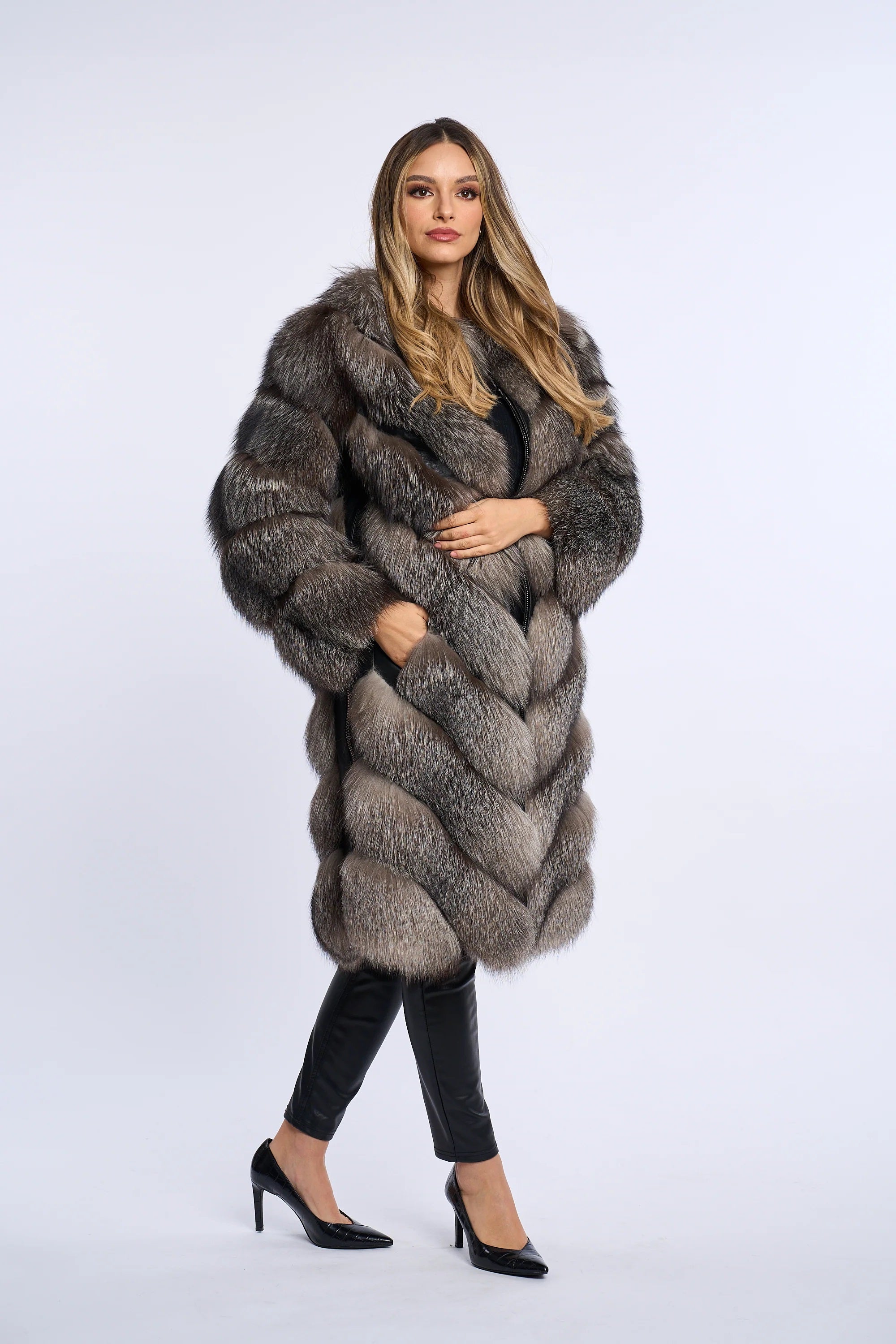 Alana Silver Fox Fur Coat