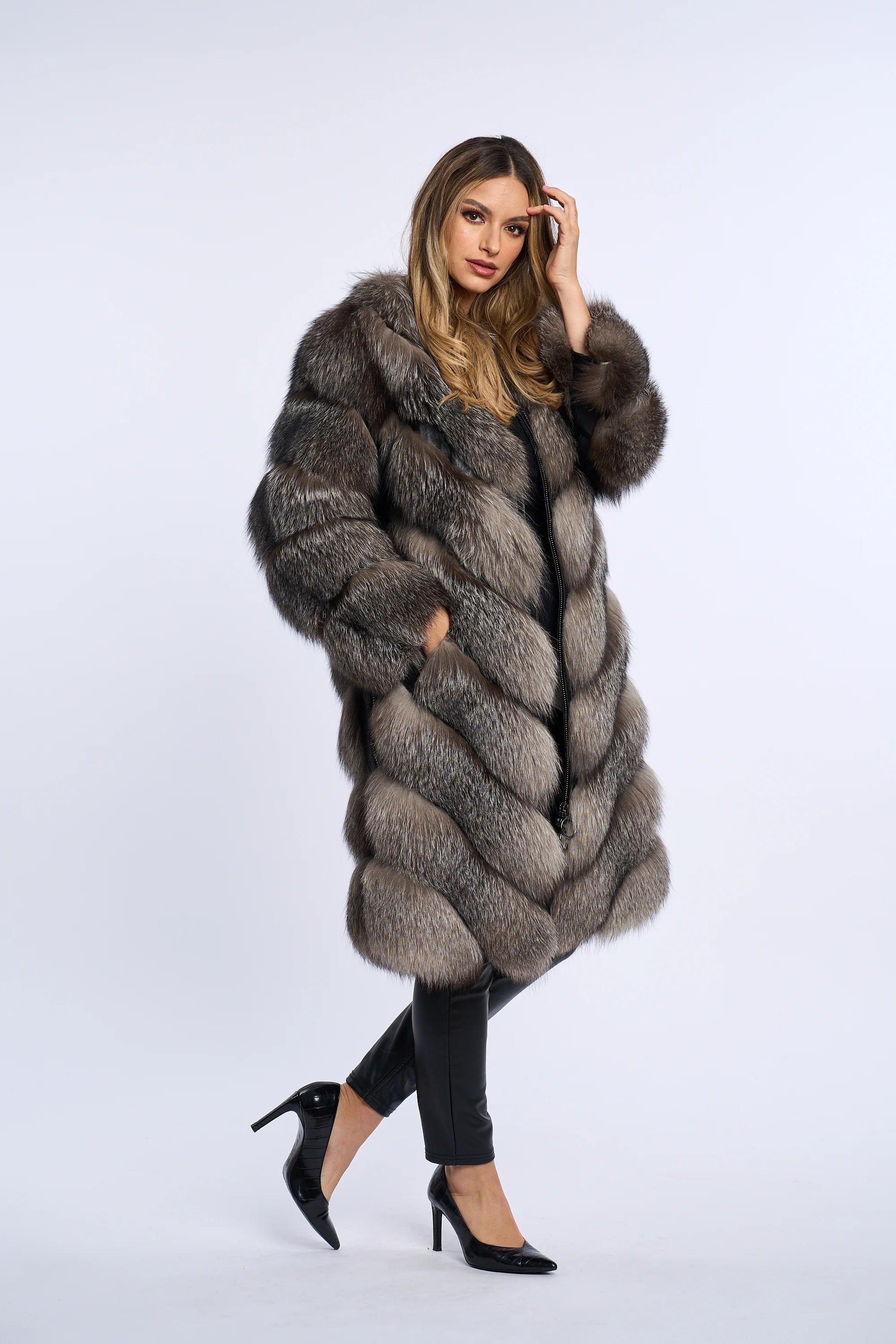 Alana Silver Fox Fur Coat