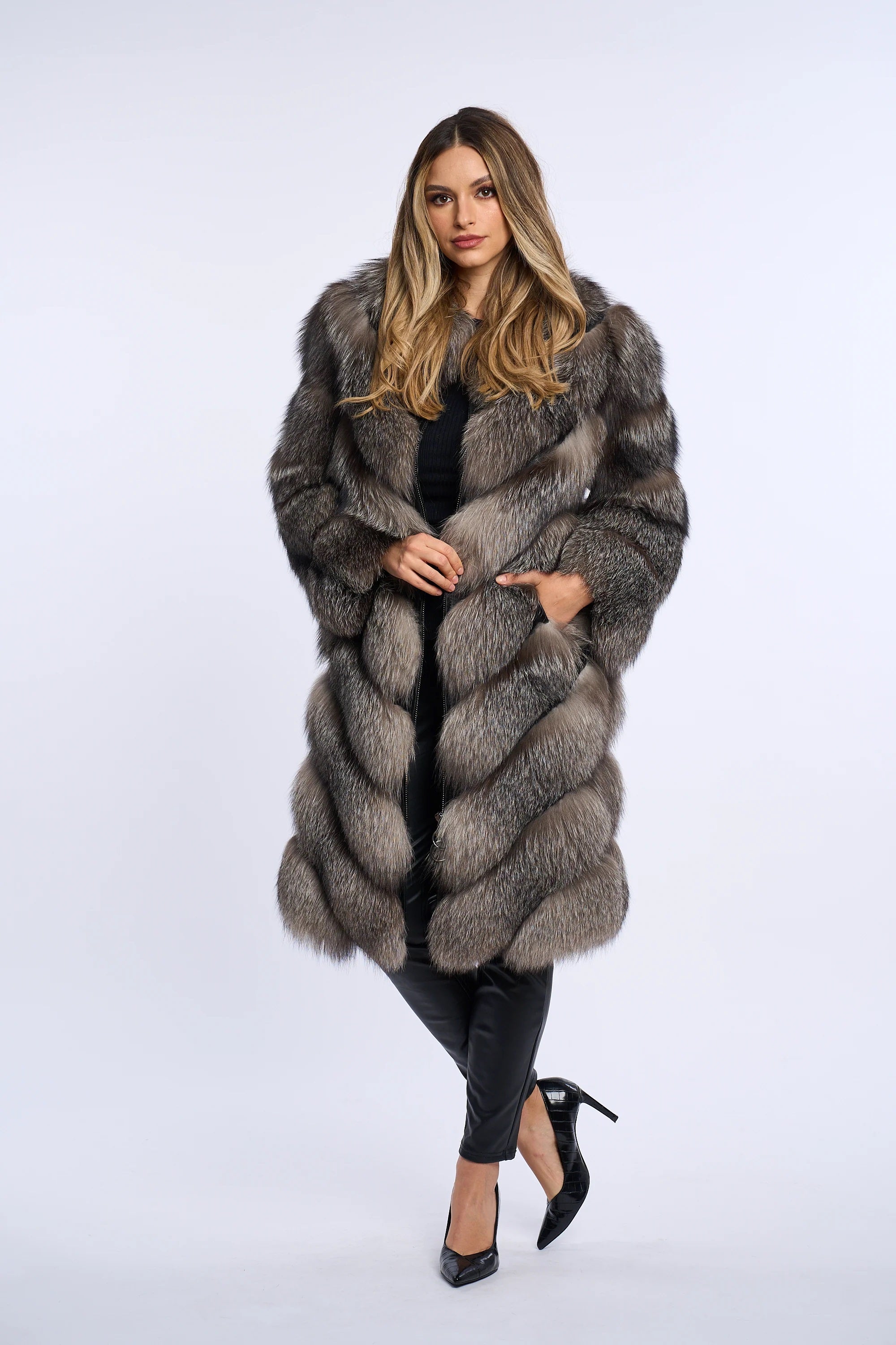 Alana Silver Fox Fur Coat