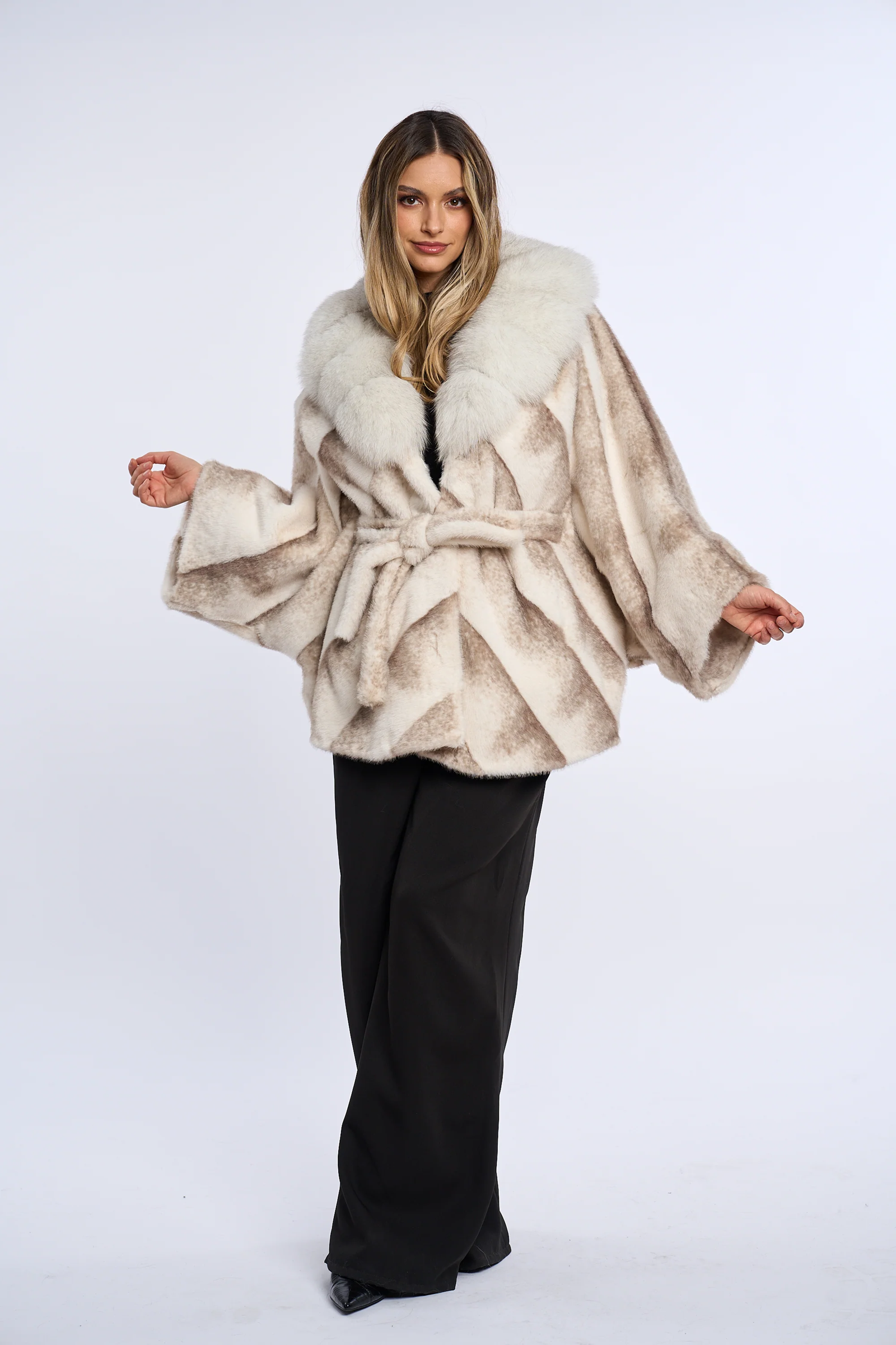 Vanessa Ivory Sand Alcantara Fur Coat