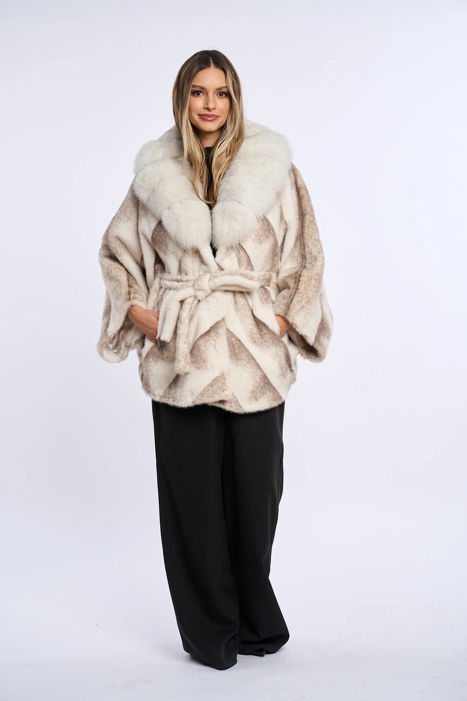 Vanessa Ivory Sand Alcantara Fur Coat