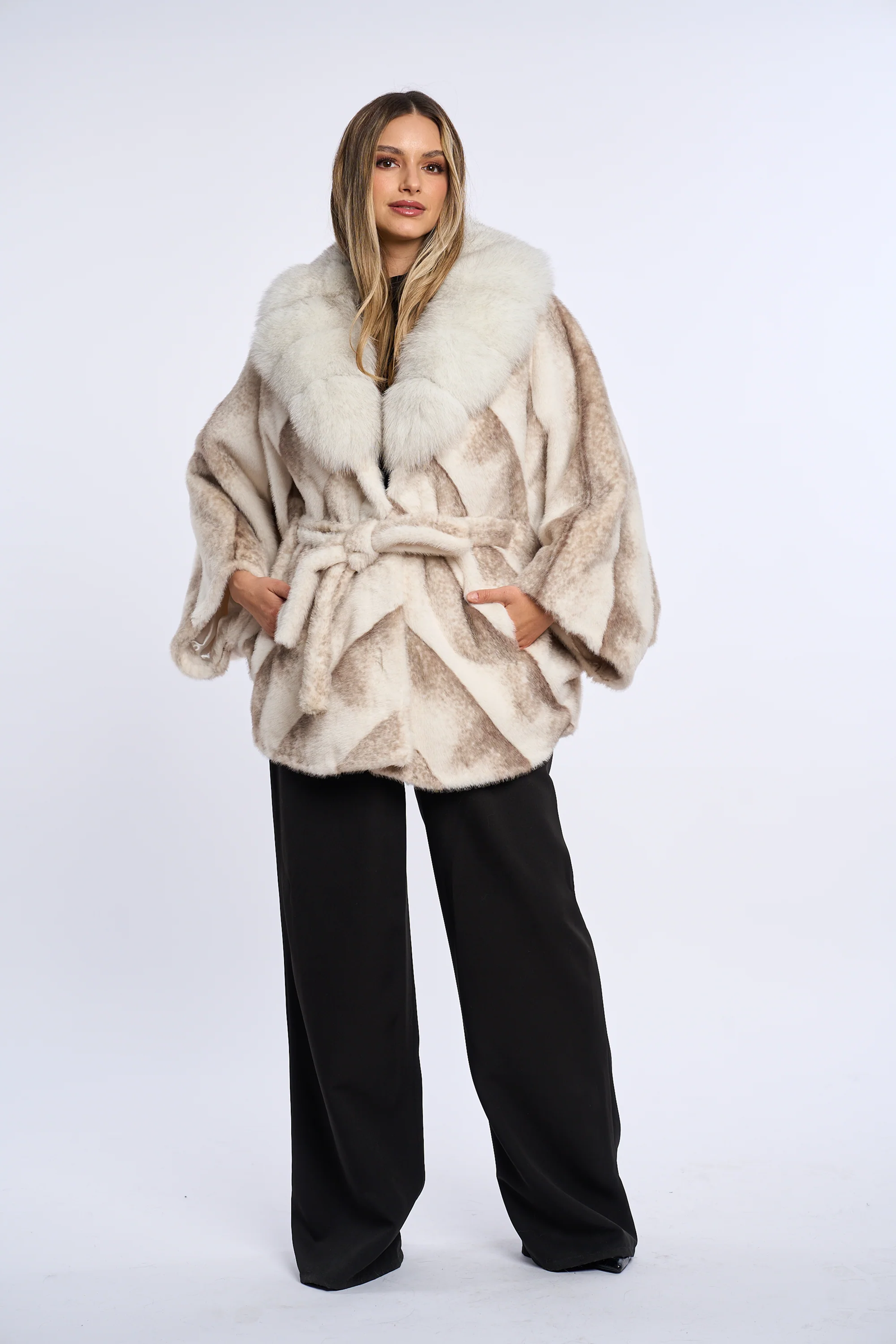 Vanessa Ivory Sand Alcantara Fur Coat