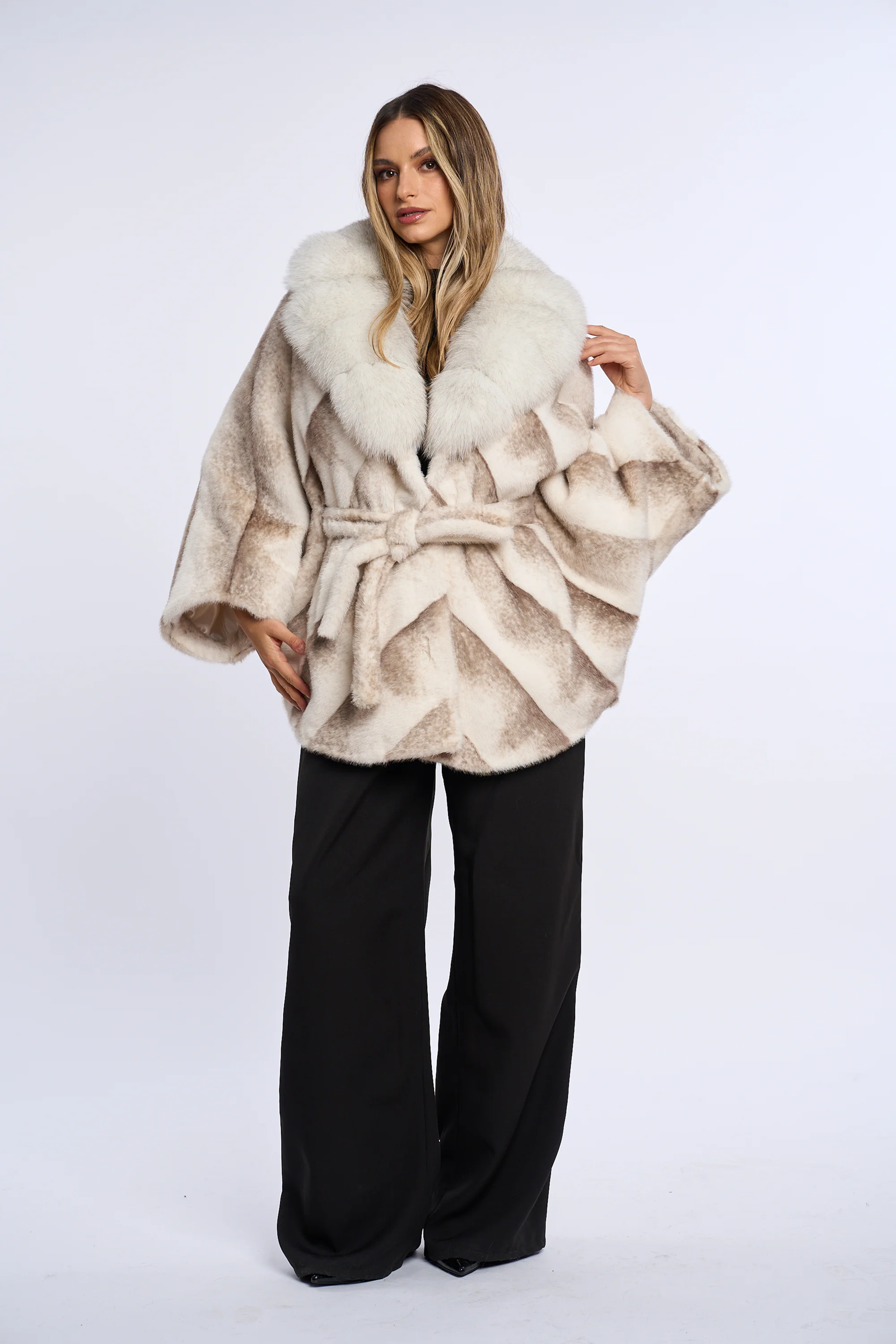 Vanessa Ivory Sand Alcantara Fur Coat