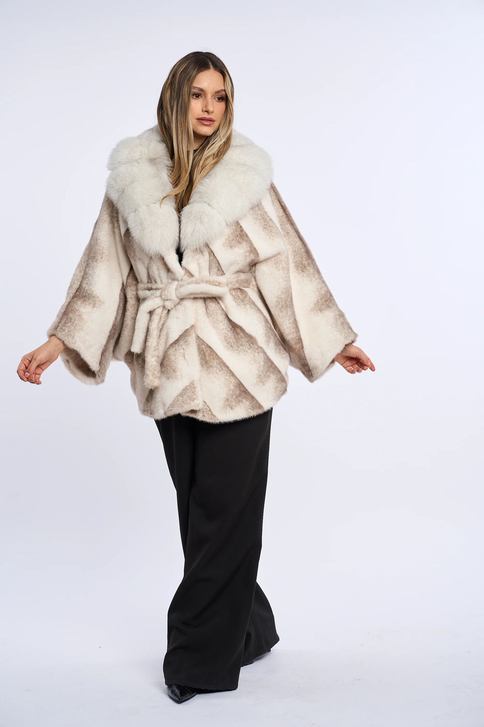 Vanessa Ivory Sand Alcantara Fur Coat