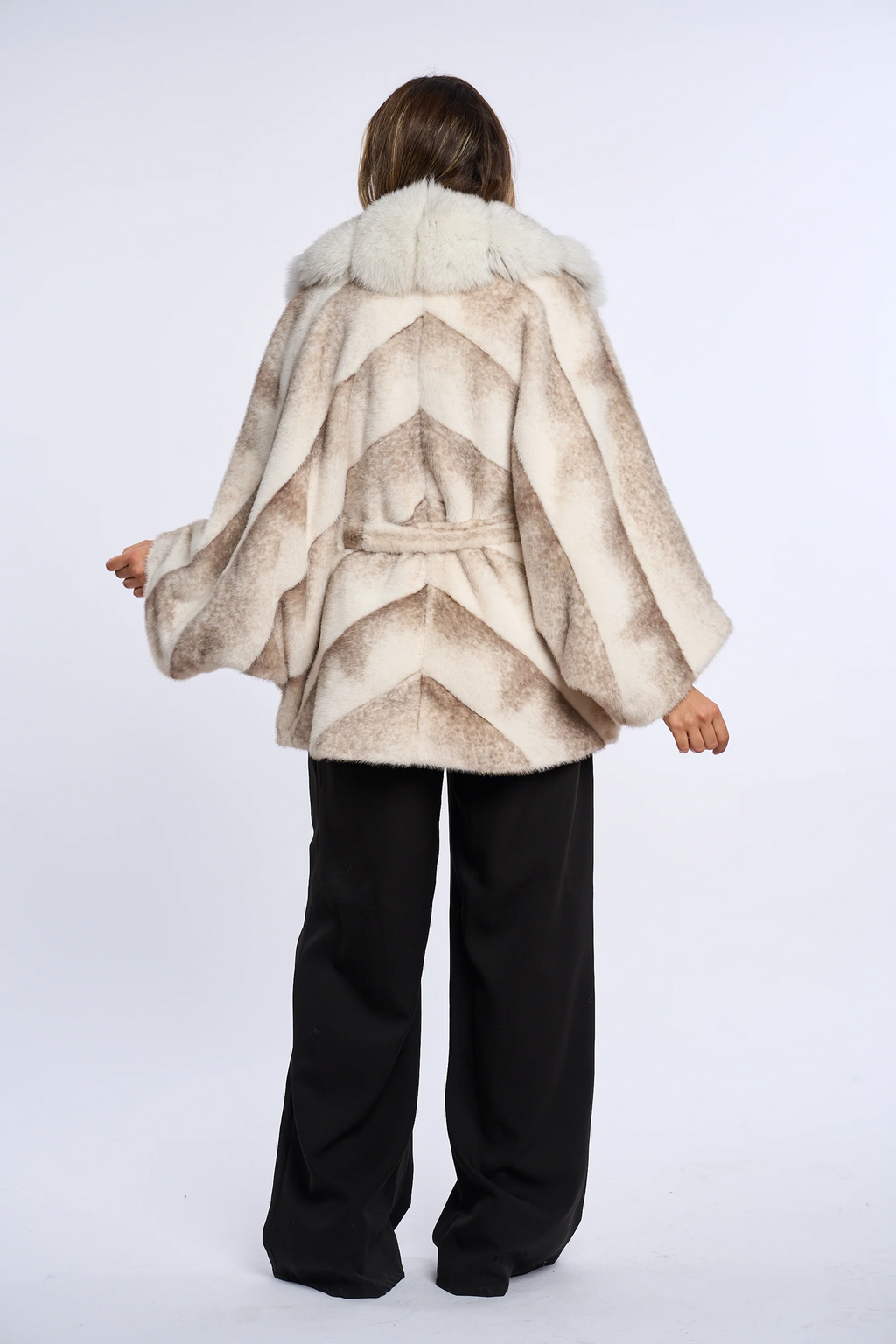 Vanessa Ivory Sand Alcantara Fur Coat