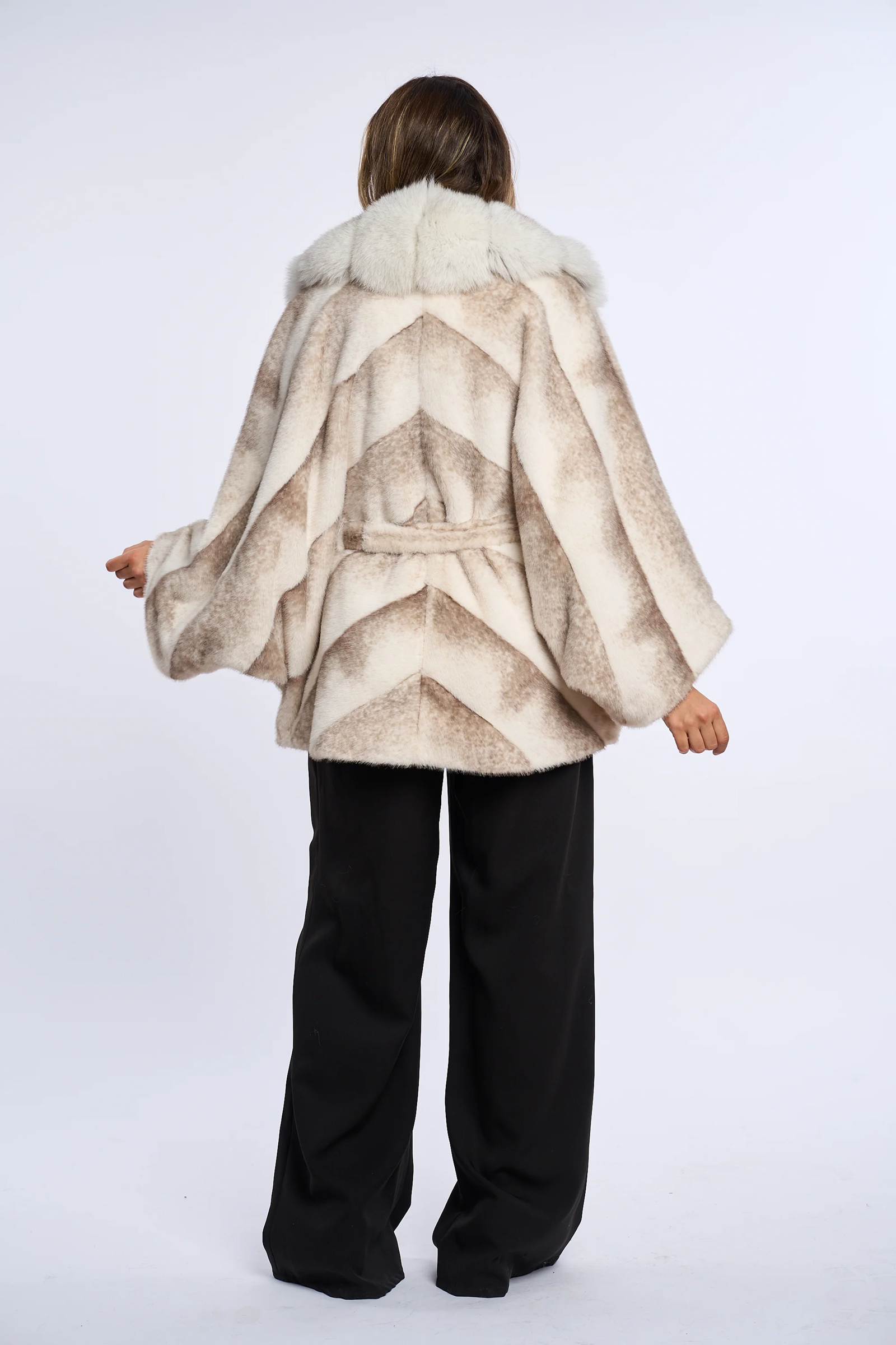 Vanessa Ivory Sand Alcantara Fur Coat