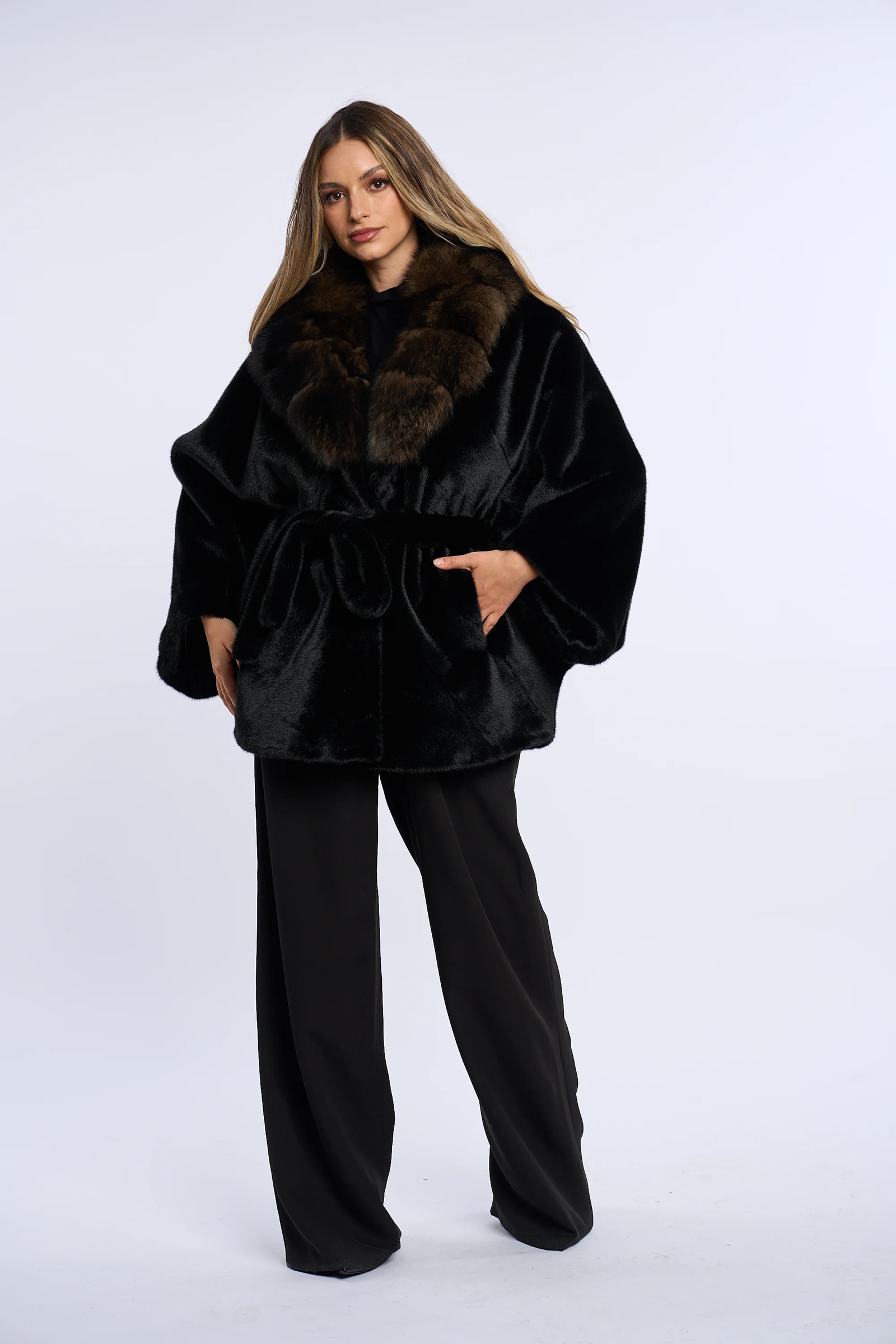 Vanessa Black Alcantara Fur Coat