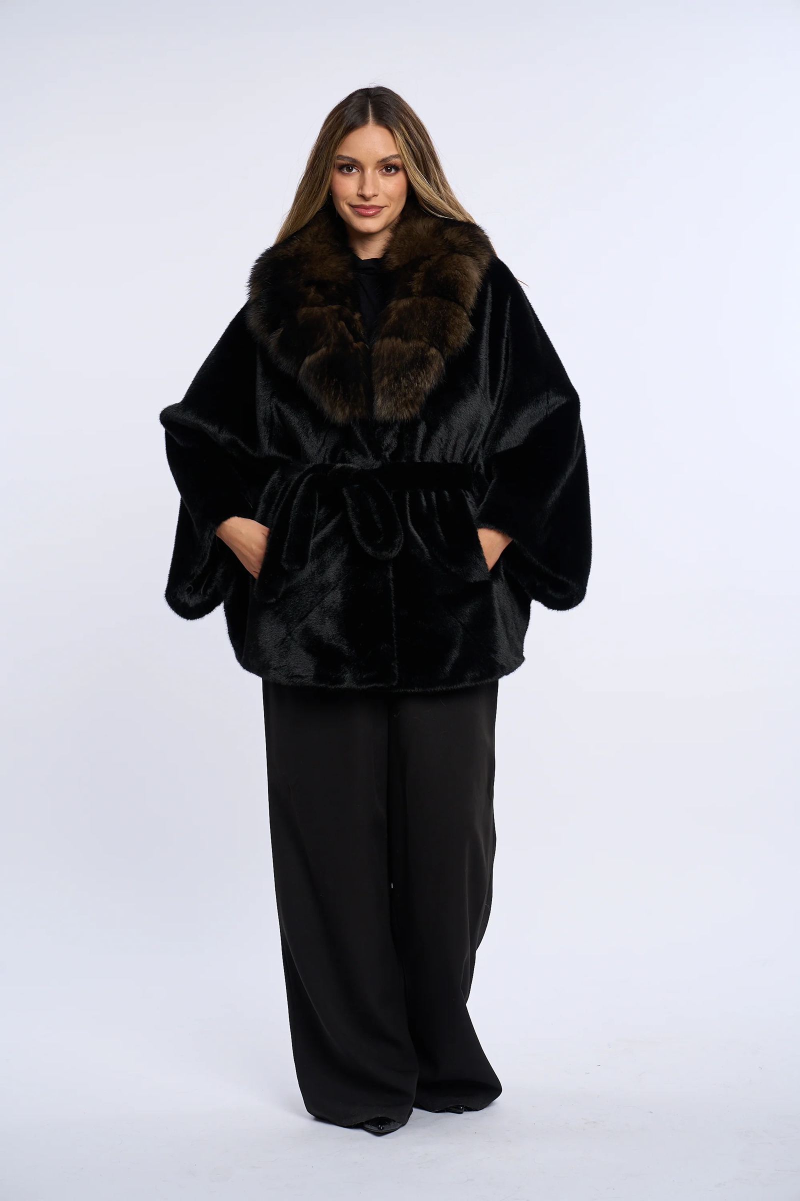 Vanessa Black Alcantara Fur Coat