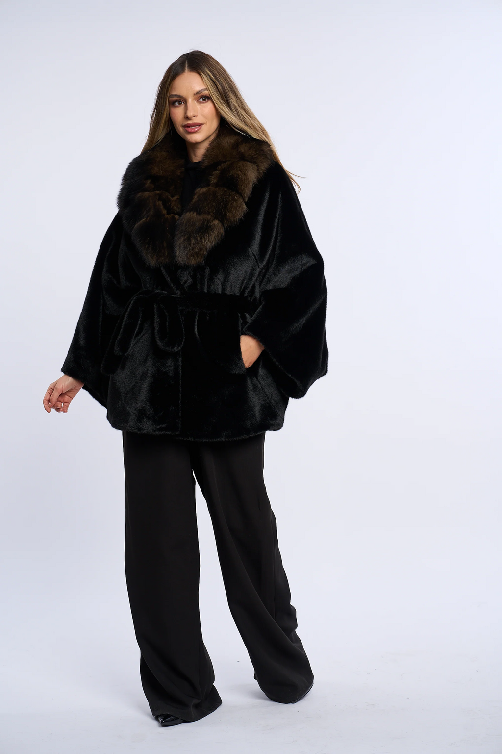 Vanessa Black Alcantara Fur Coat