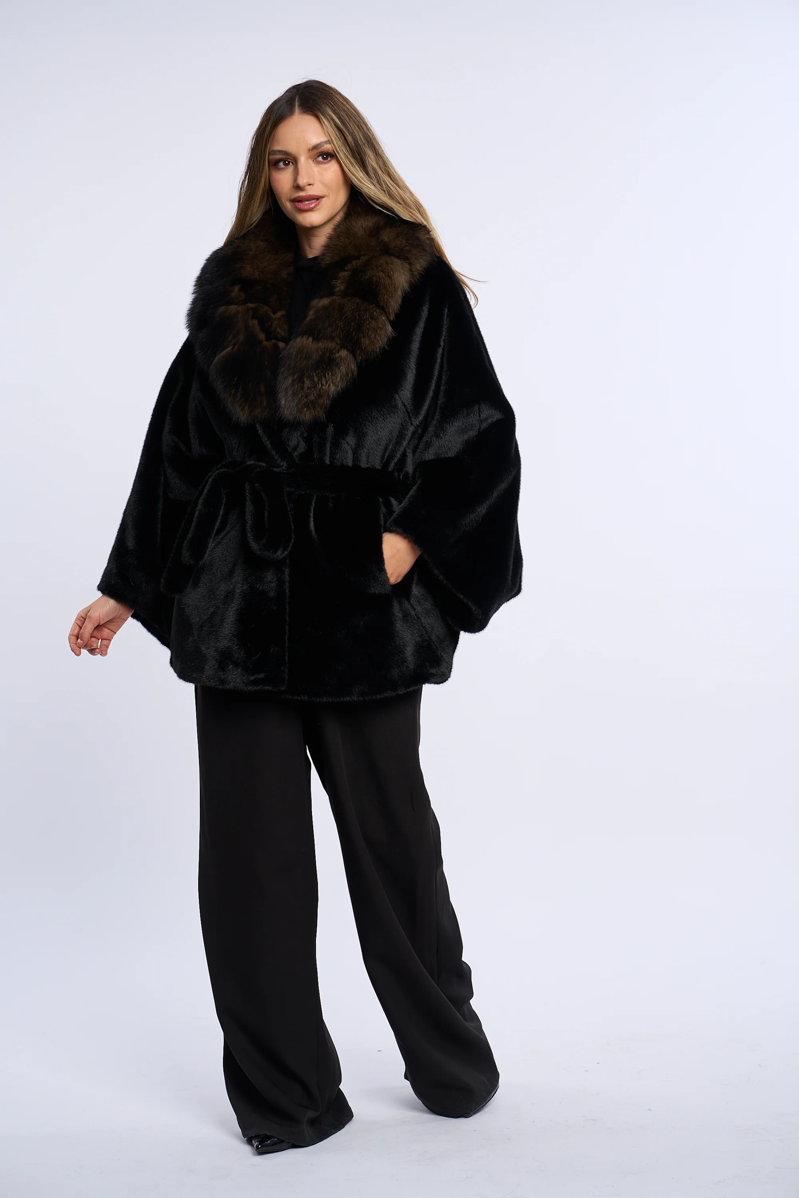 Vanessa Black Alcantara Fur Coat