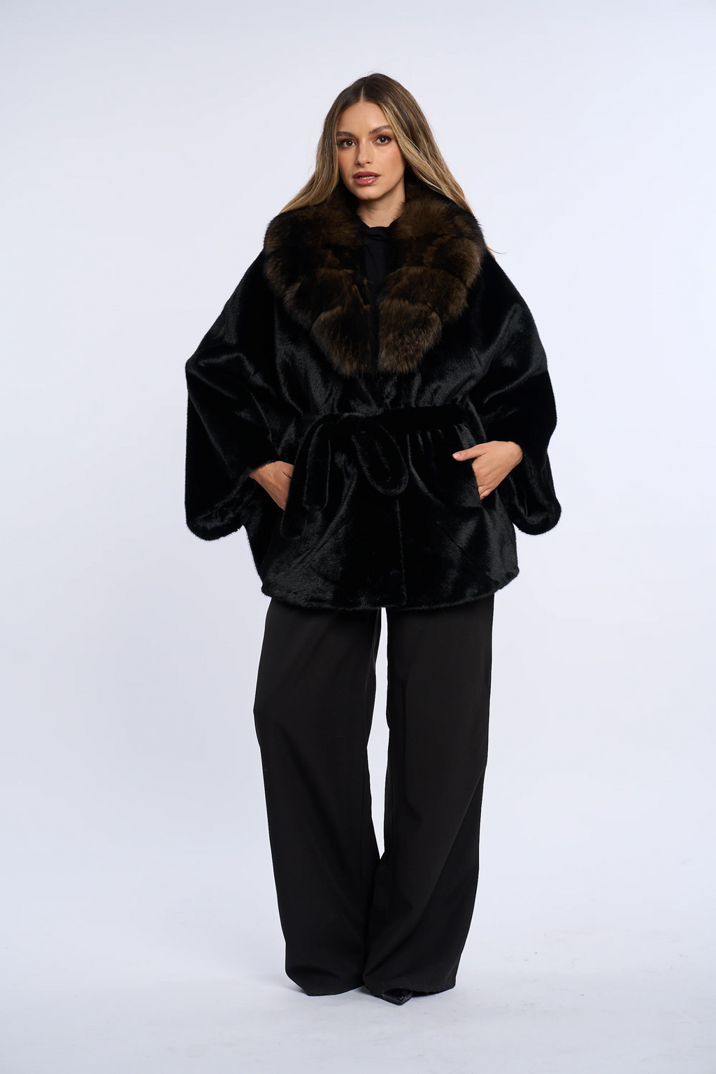 Vanessa Black Alcantara Fur Coat