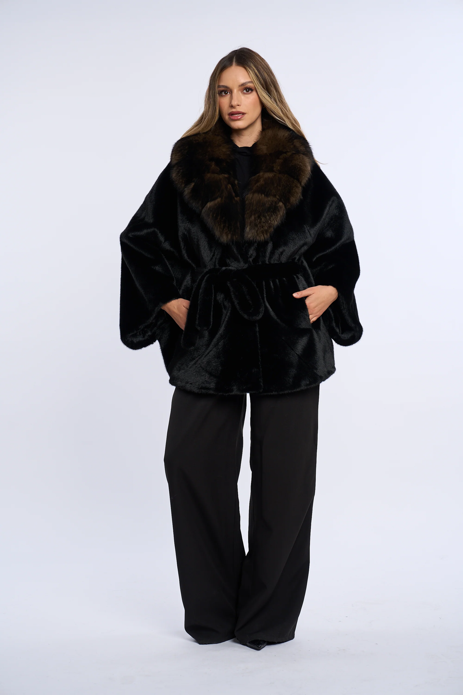 Vanessa Black Alcantara Fur Coat