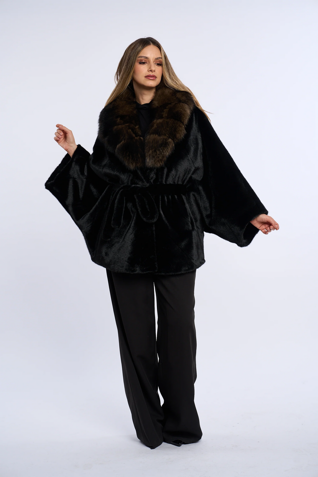 Vanessa Black Alcantara Fur Coat
