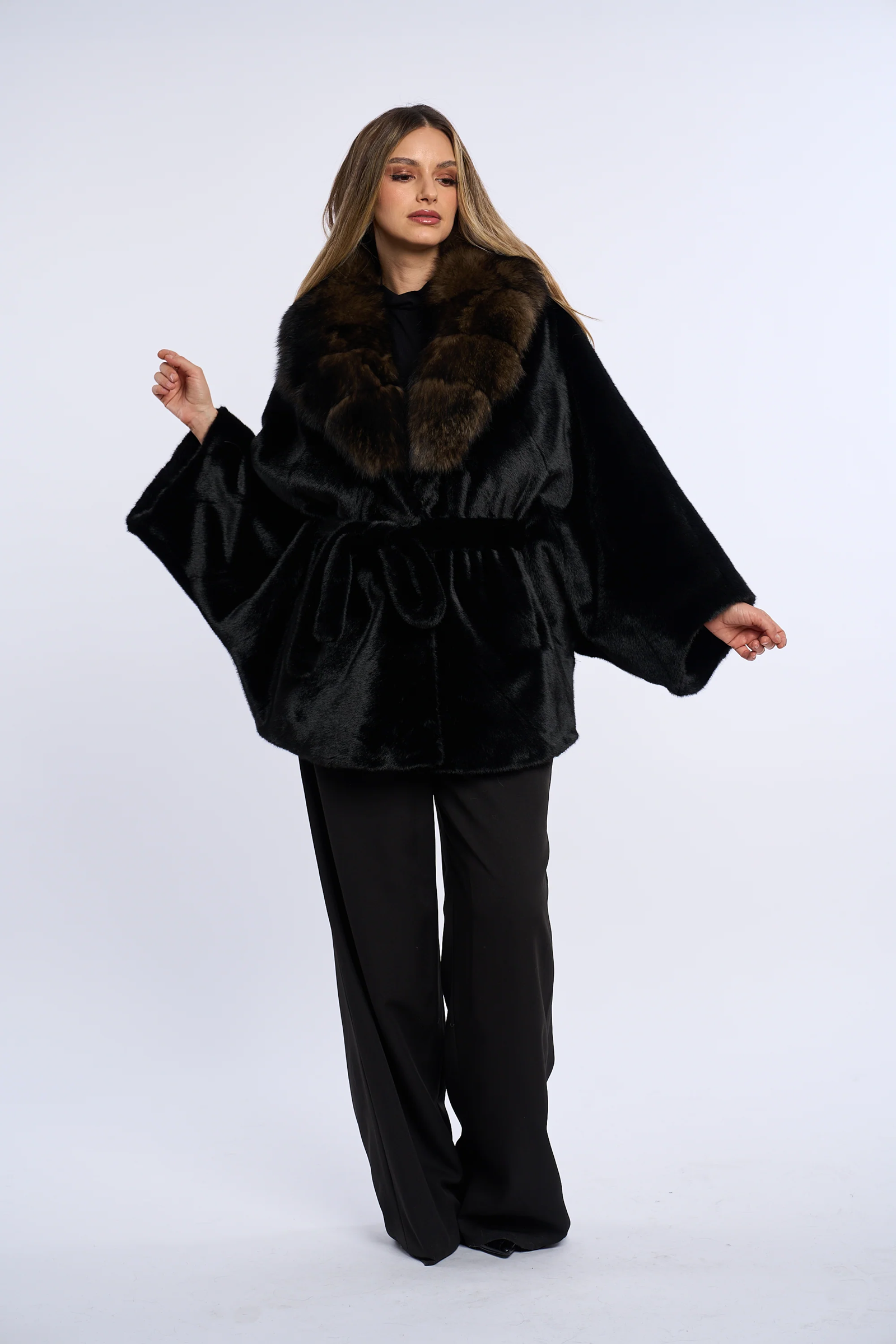 Vanessa Black Alcantara Fur Coat