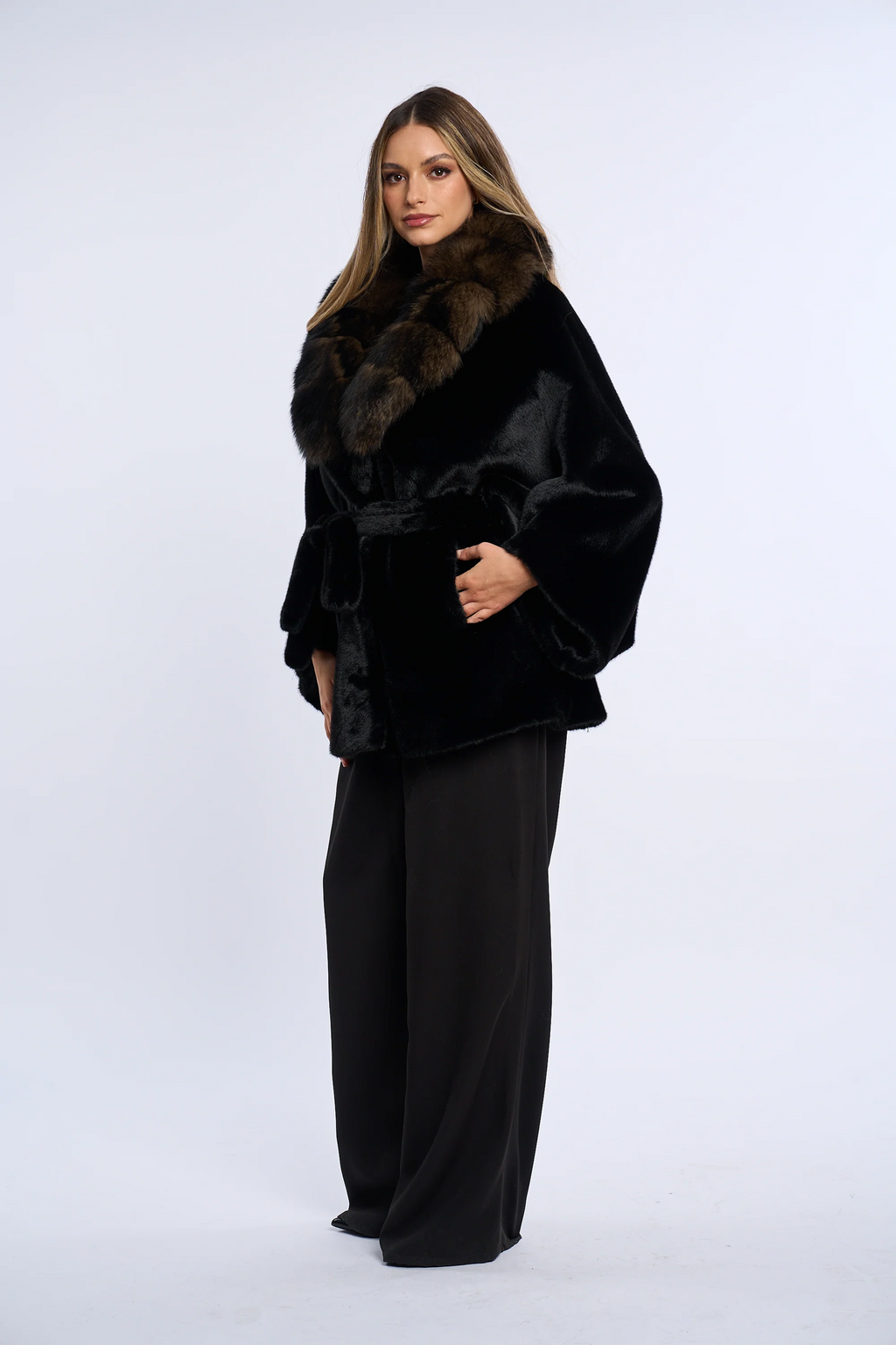 Vanessa Black Alcantara Fur Coat