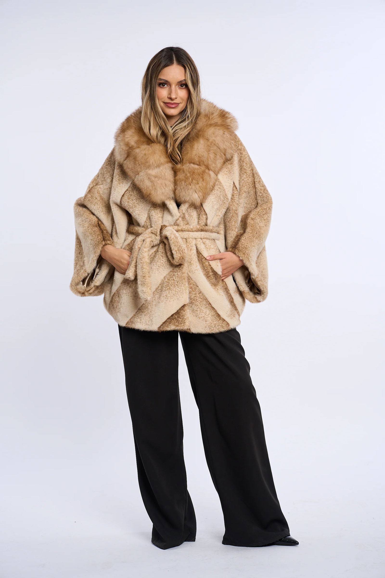 Vanessa Caramel Beige Alcantara Fur Coat