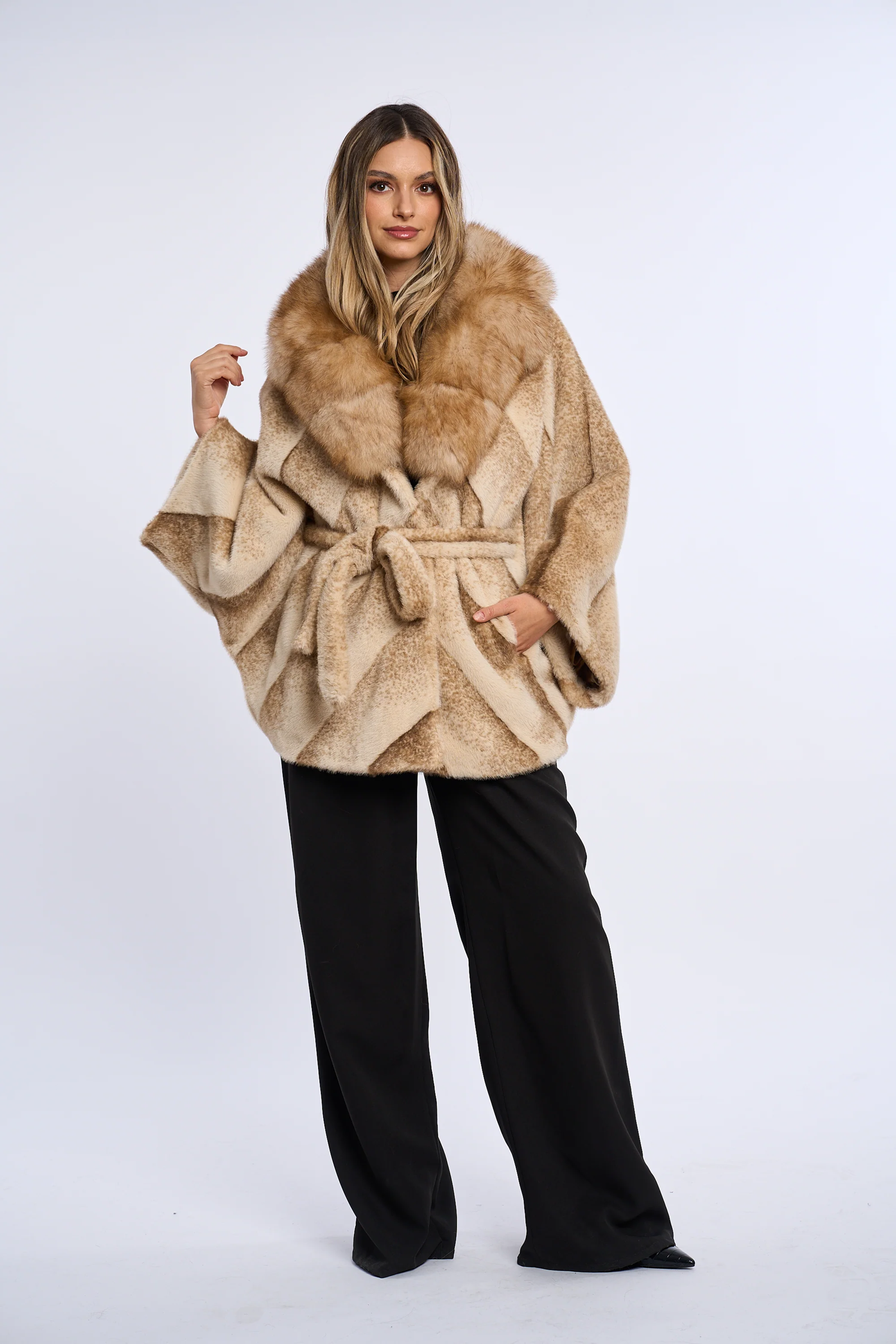 Vanessa Caramel Beige Alcantara Fur Coat