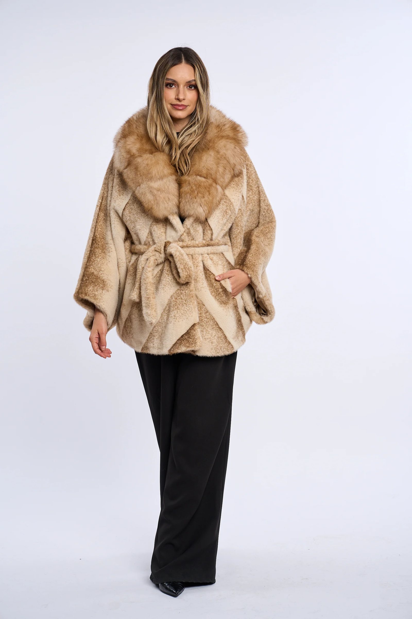 Vanessa Caramel Beige Alcantara Fur Coat