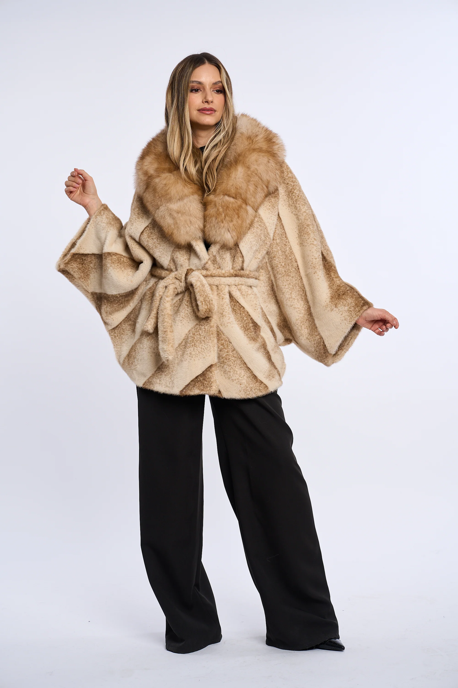 Vanessa Caramel Beige Alcantara Fur Coat