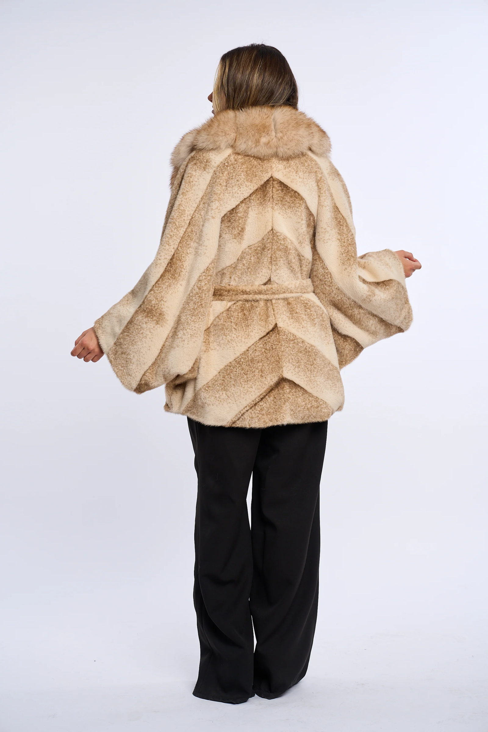 Vanessa Caramel Beige Alcantara Fur Coat
